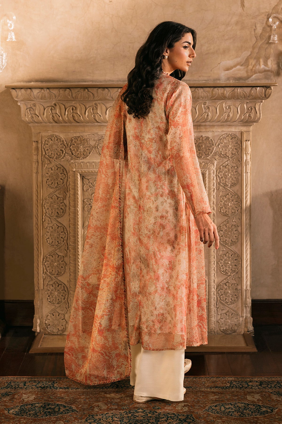 4 Piece - Printed & Embroidered Shimmer Net Suit - MCP1714 - Shop Now at Kayseria