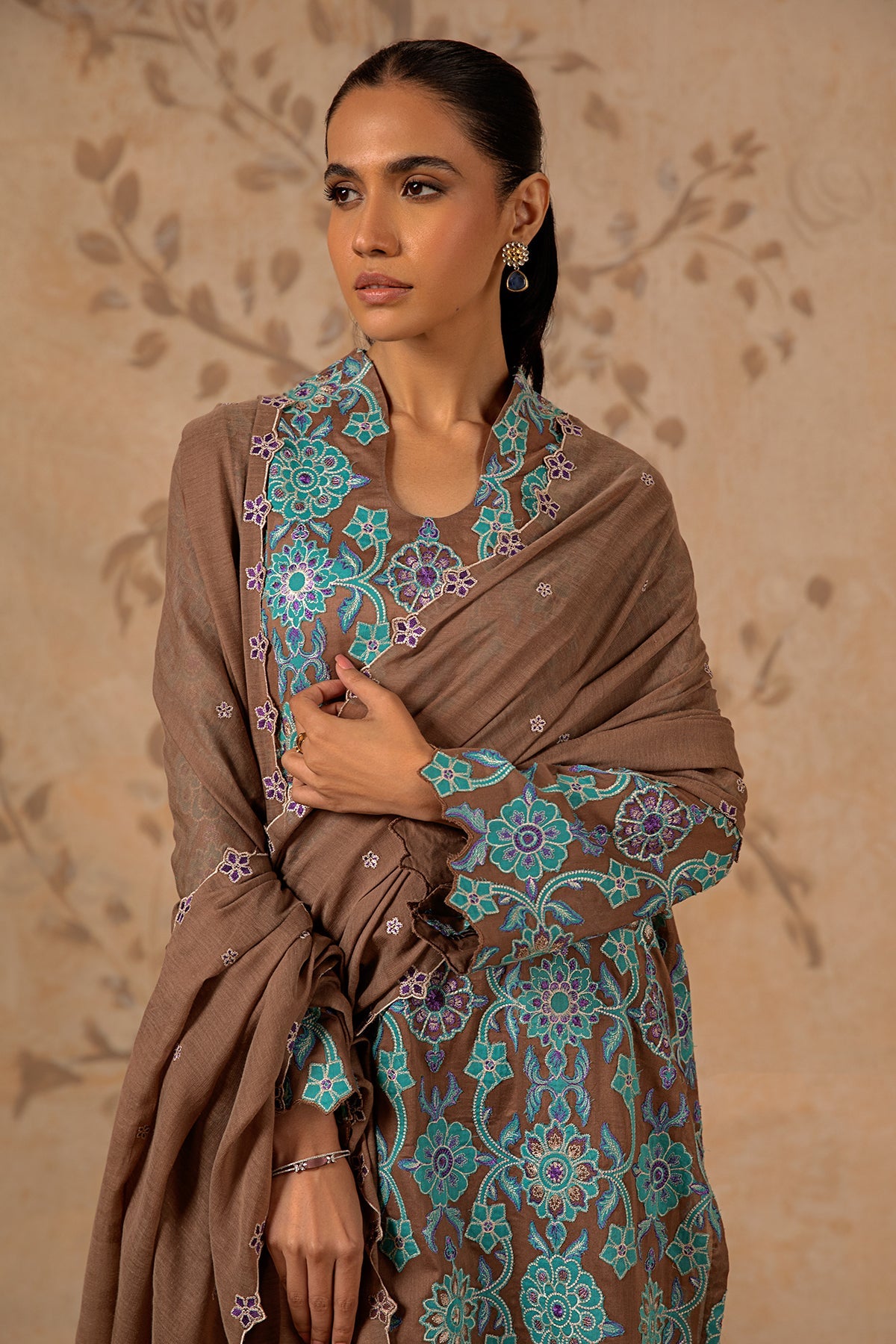 3 Piece - Dyed & Embroidered Malmal Suit - MC1215-27 - Shop Now at Kayseria