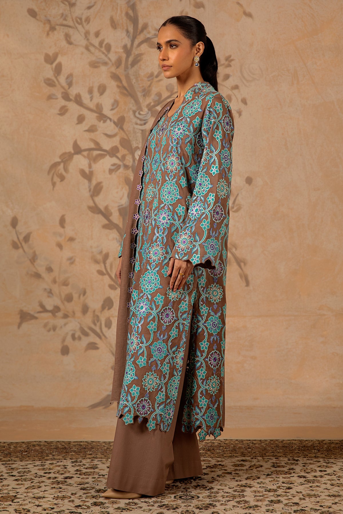3 Piece - Dyed & Embroidered Malmal Suit - MC1215-27 - Shop Now at Kayseria