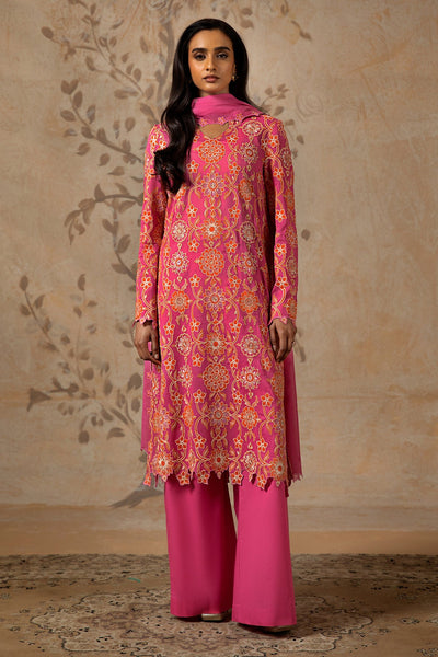 3 Piece - Dyed & Embroidered Malmal Suit - MC1215-19 - Shop Now at Kayseria
