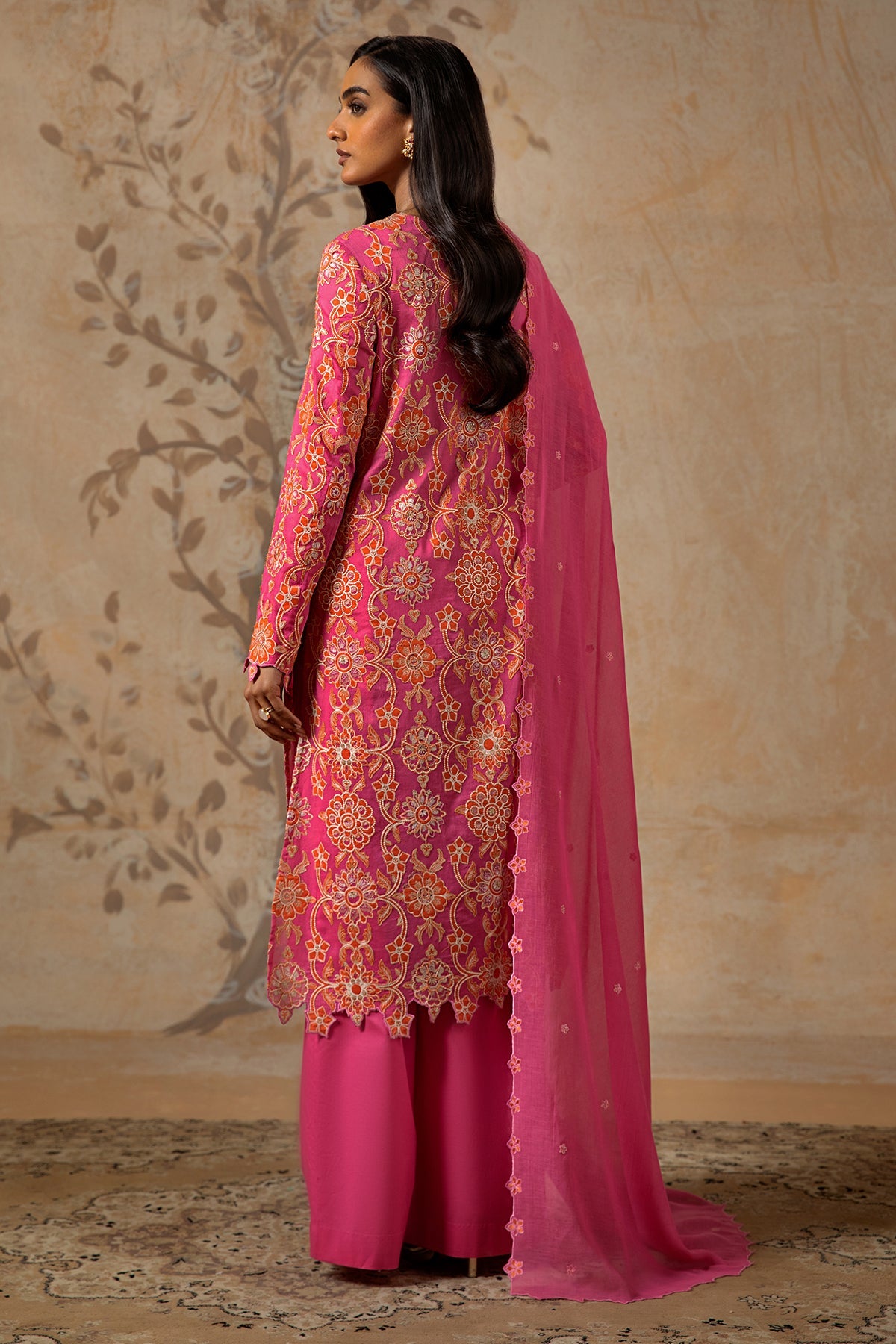 3 Piece - Dyed & Embroidered Malmal Suit - MC1215-19 - Shop Now at Kayseria