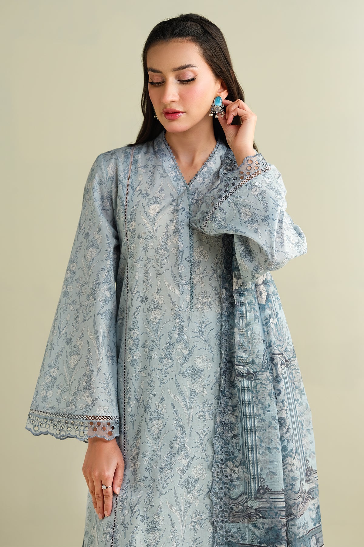 3 Piece - Printed & Embroidered Suit - C6133 - Shop Now at Kayseria
