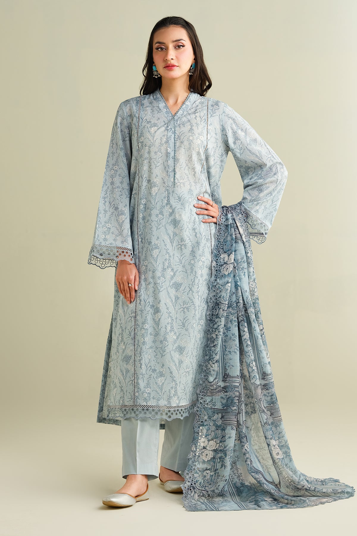 3 Piece - Printed & Embroidered Suit - C6133 - Shop Now at Kayseria