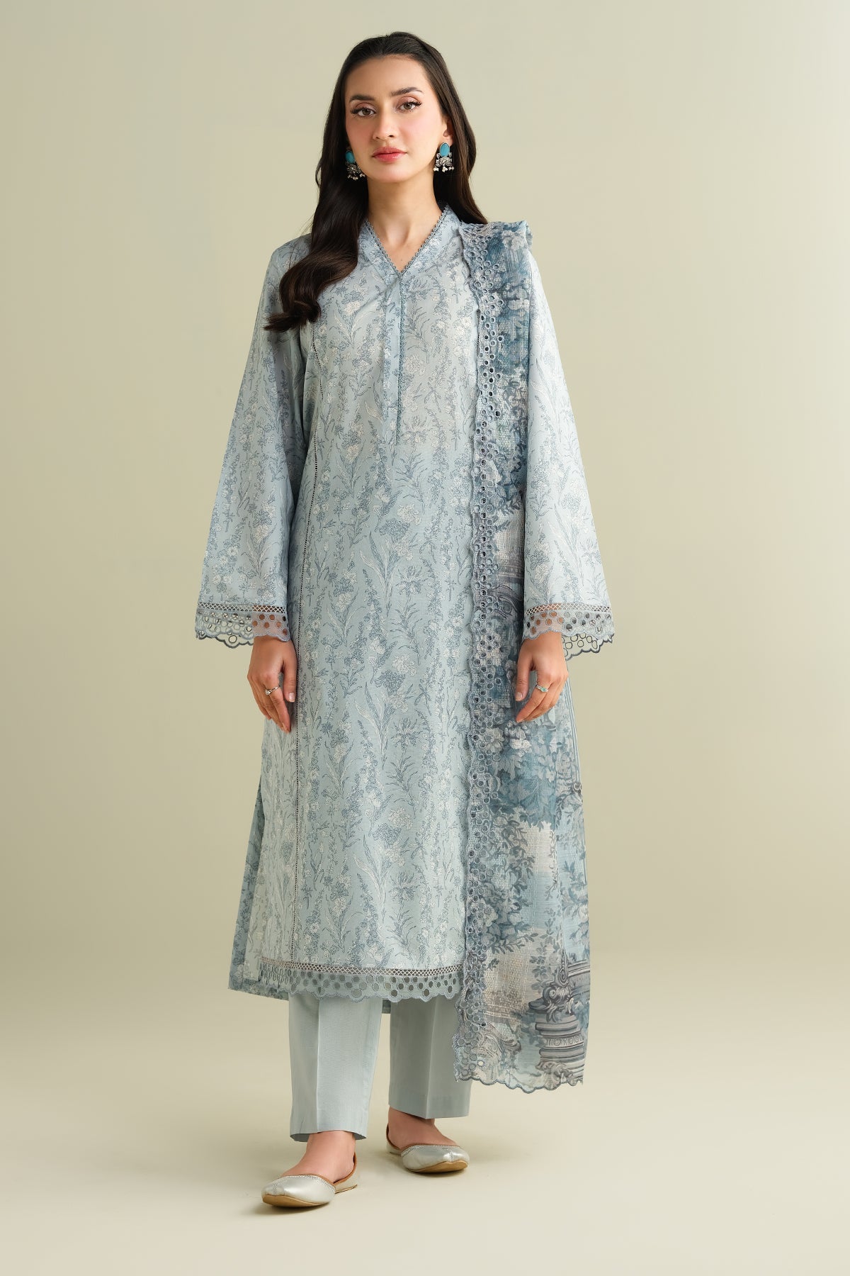 3 Piece - Printed & Embroidered Suit - C6133 - Shop Now at Kayseria