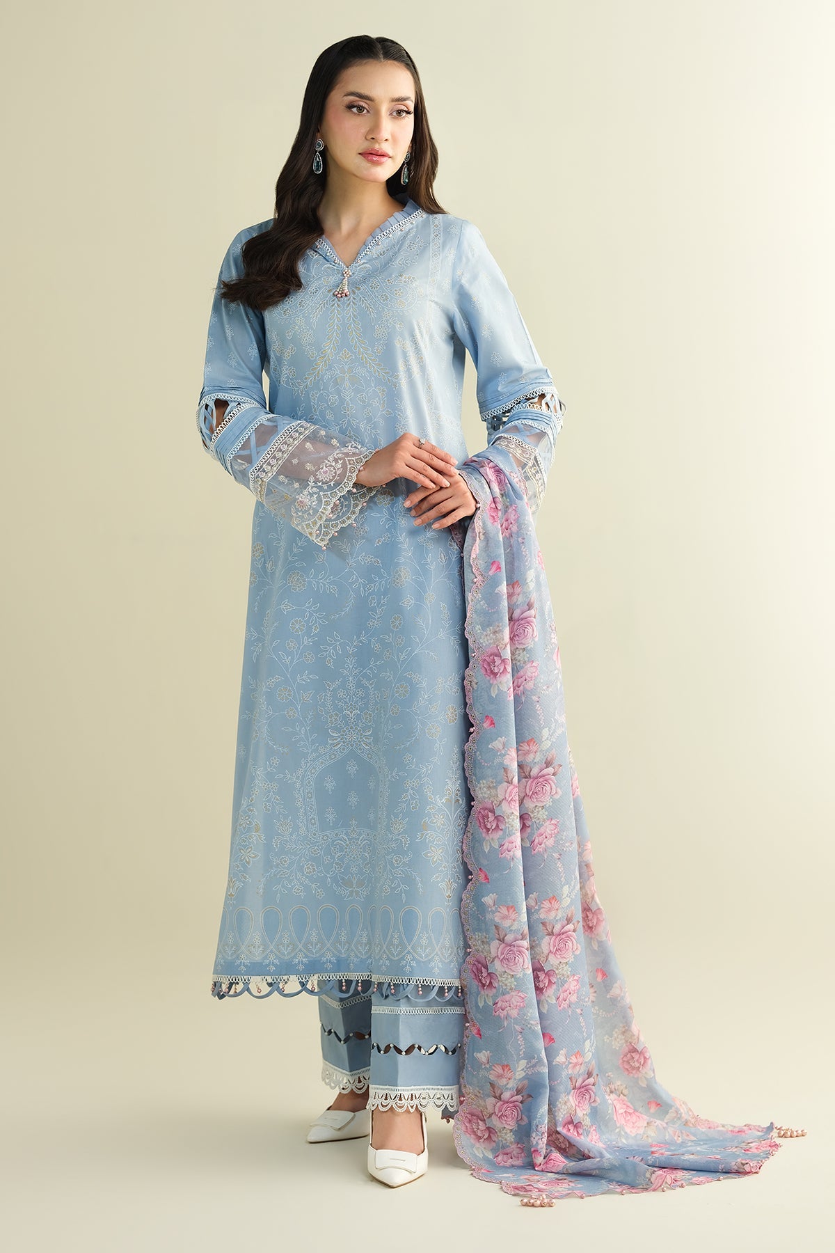 3 Piece - Printed & Embroidered Suit - C6130 - Shop Now at Kayseria