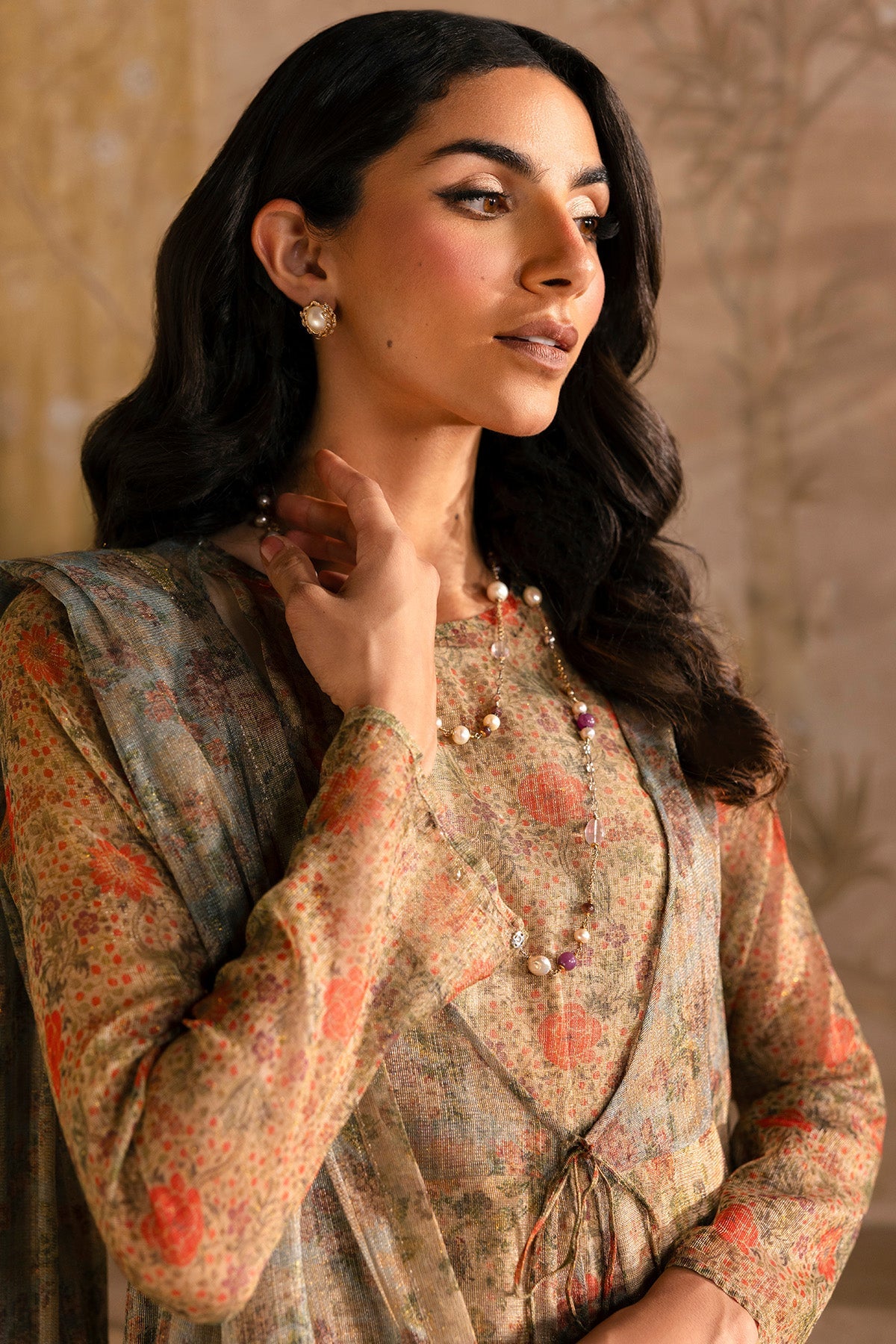 4 Piece - Printed Shimmer Net Suit - MCP1716 - Shop Now at Kayseria