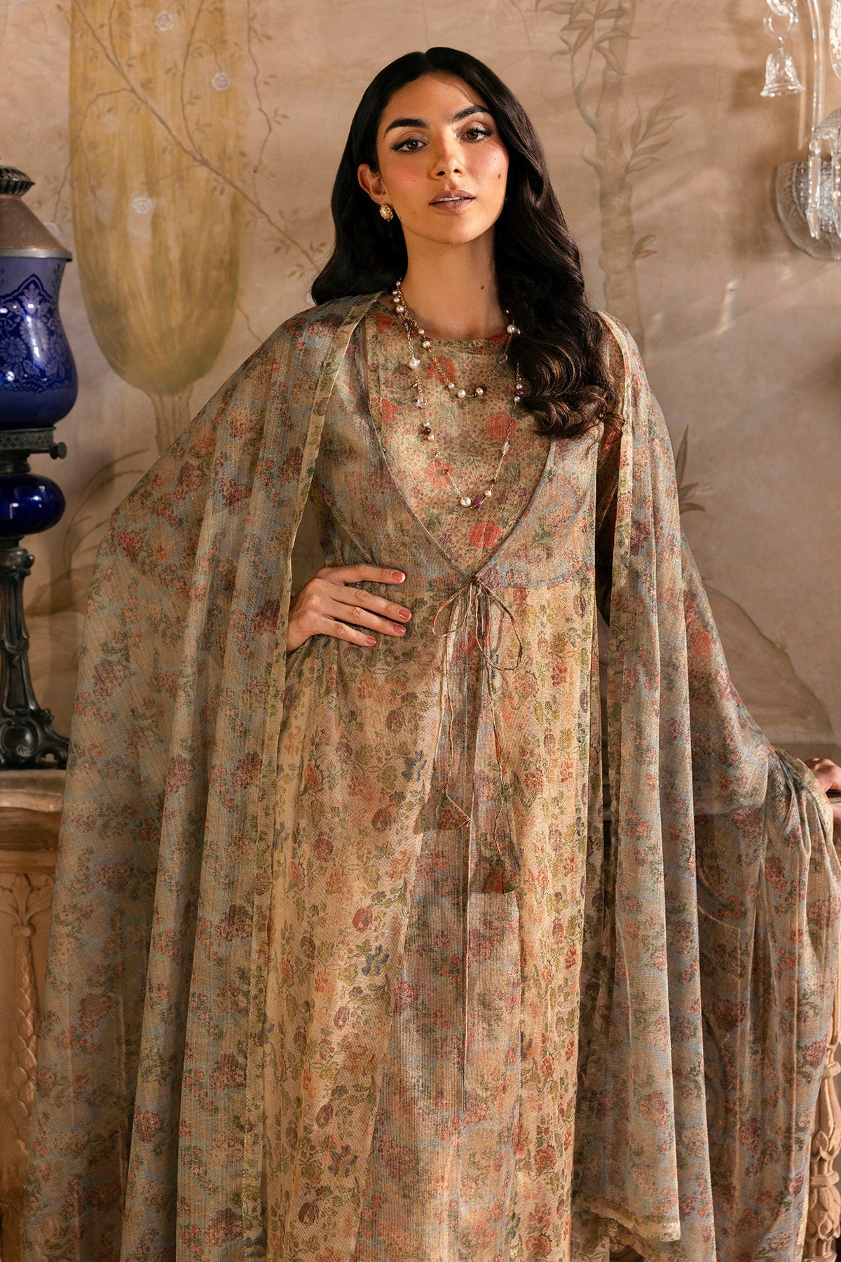 4 Piece - Printed Shimmer Net Suit - MCP1716 - Shop Now at Kayseria