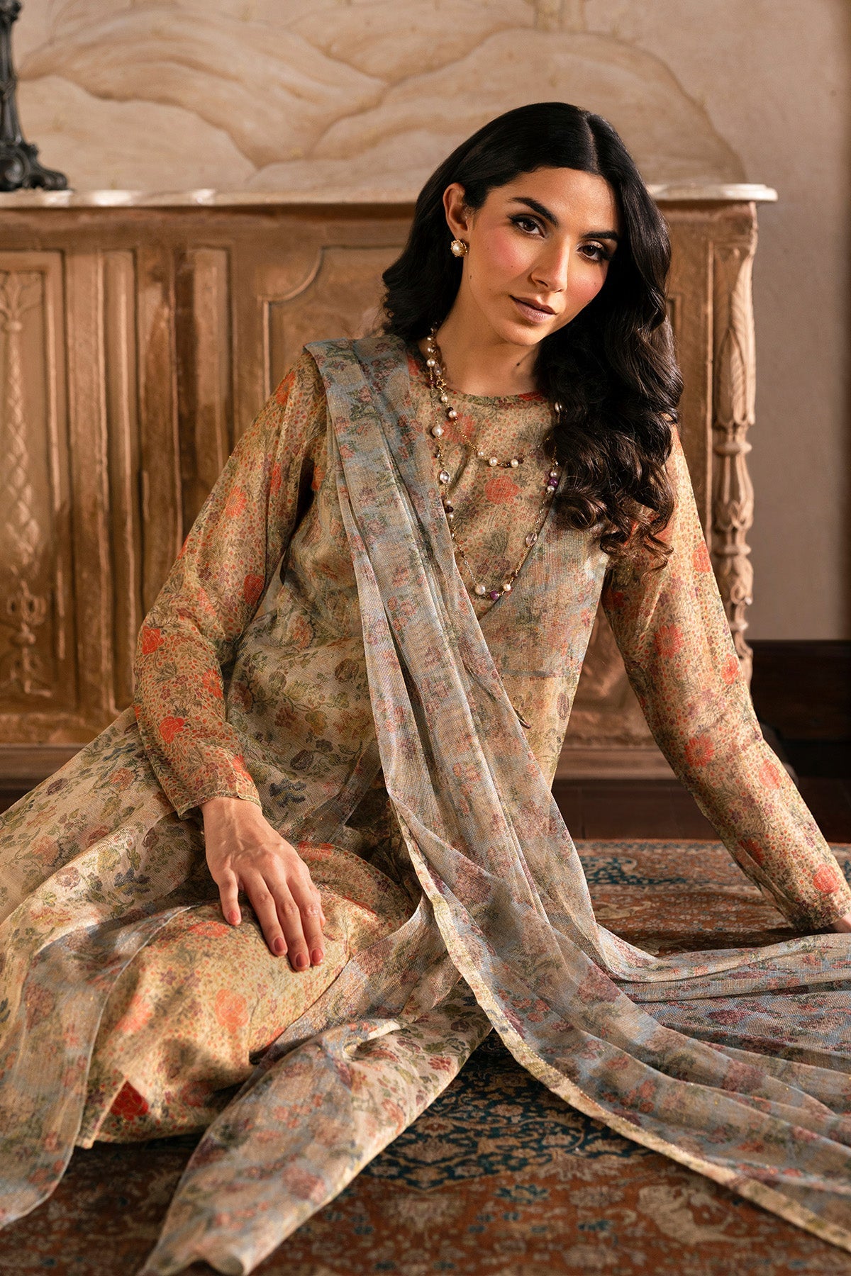 4 Piece - Printed Shimmer Net Suit - MCP1716 - Shop Now at Kayseria