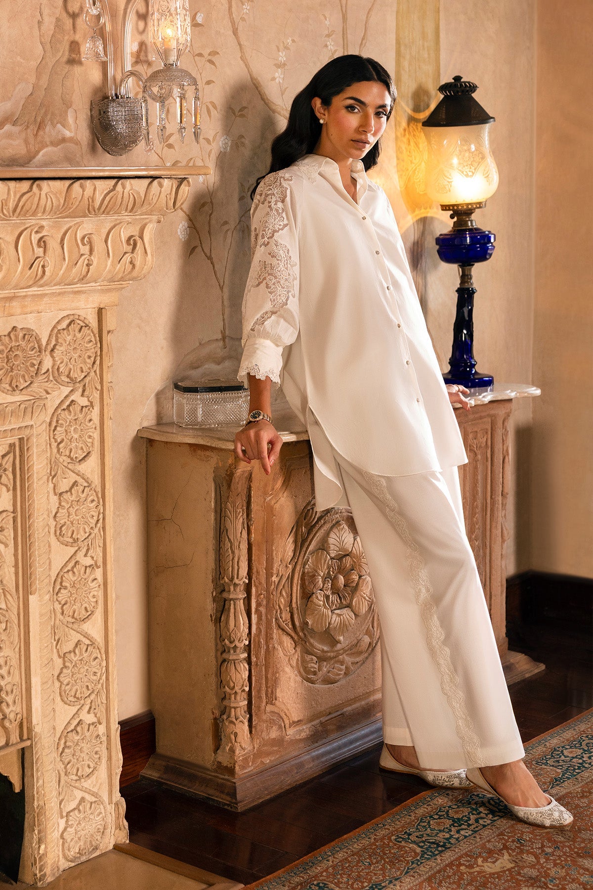 3 Piece - Embroidered Cambric Applique Suit - MCP1914 - Shop Now at Kayseria