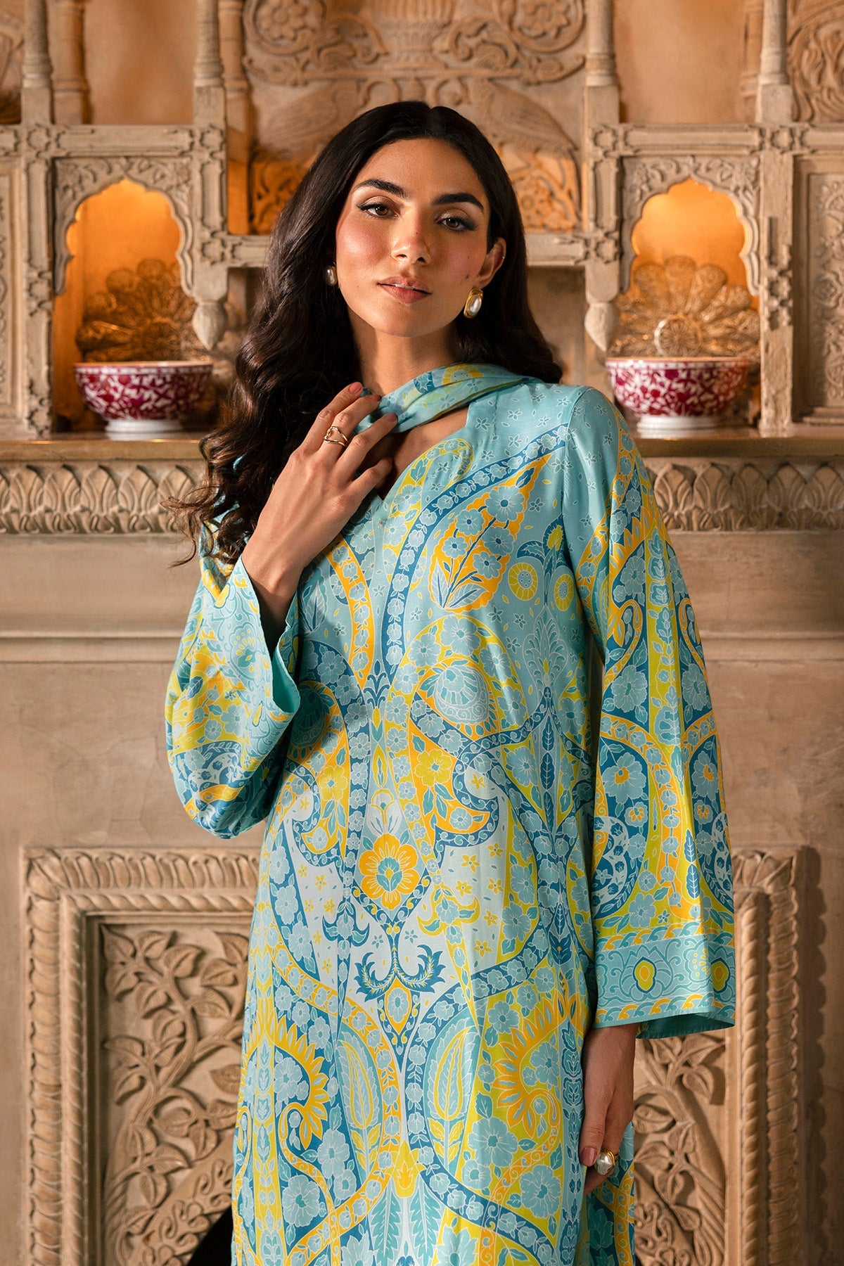 3 Piece - Printed Raw Silk Suit - MCP1730-3 - Shop Now at Kayseria