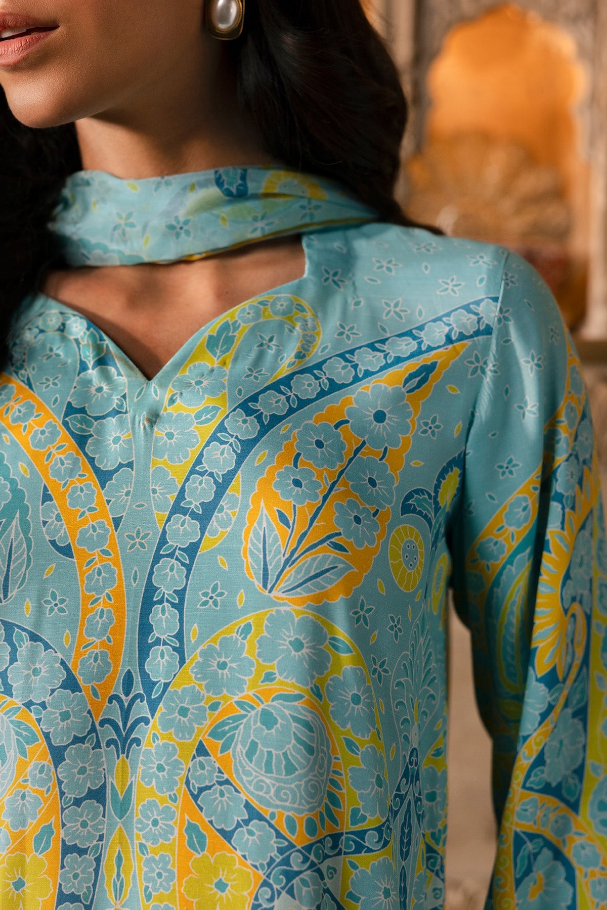 3 Piece - Printed Raw Silk Suit - MCP1730-3 - Shop Now at Kayseria