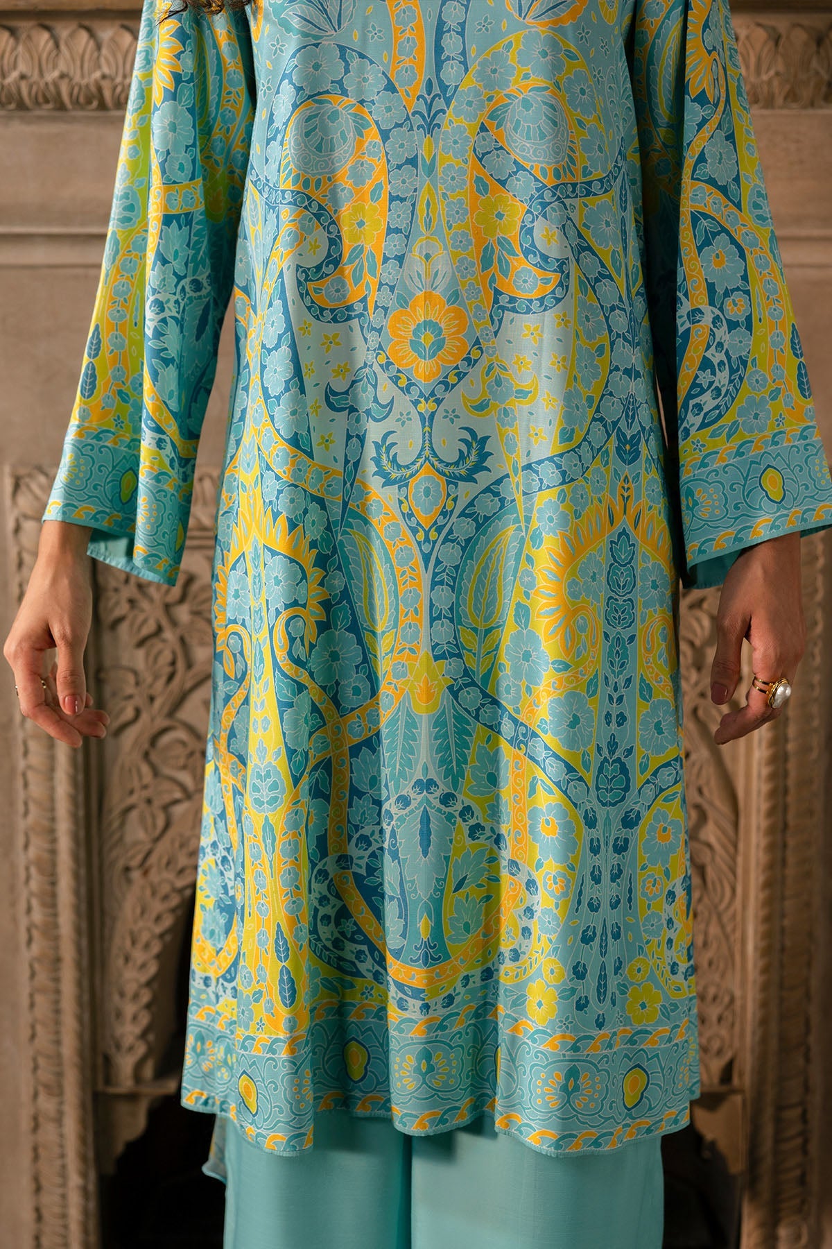 3 Piece - Printed Raw Silk Suit - MCP1730-3 - Shop Now at Kayseria