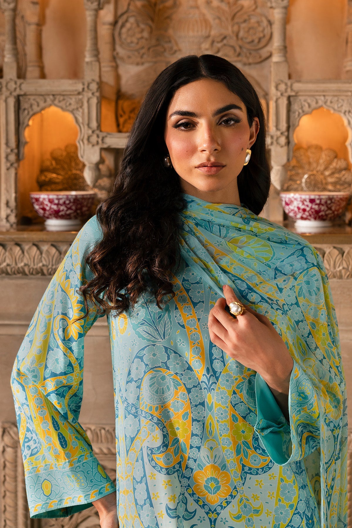 3 Piece - Printed Raw Silk Suit - MCP1730-3 - Shop Now at Kayseria