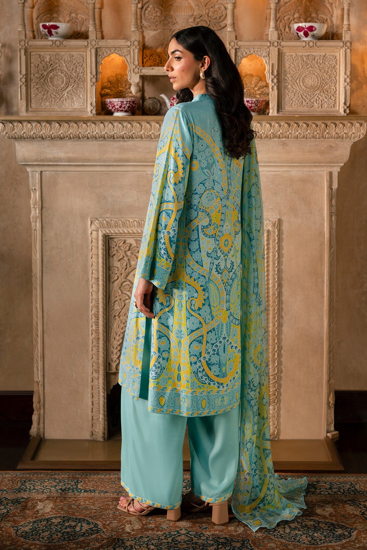 3 Piece - Printed Raw Silk Suit - MCP1730-3 - Shop Now at Kayseria