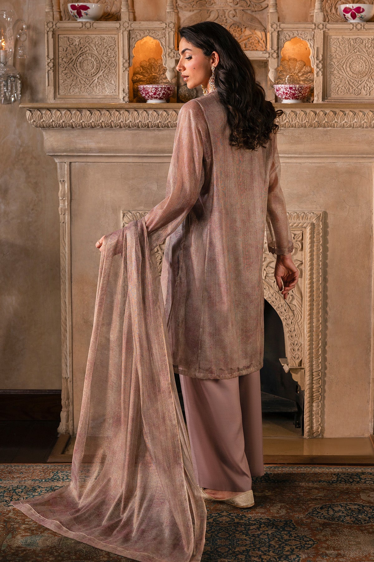 4 Piece - Printed Shimmer Net Suit - MCP1719 - Shop Now at Kayseria