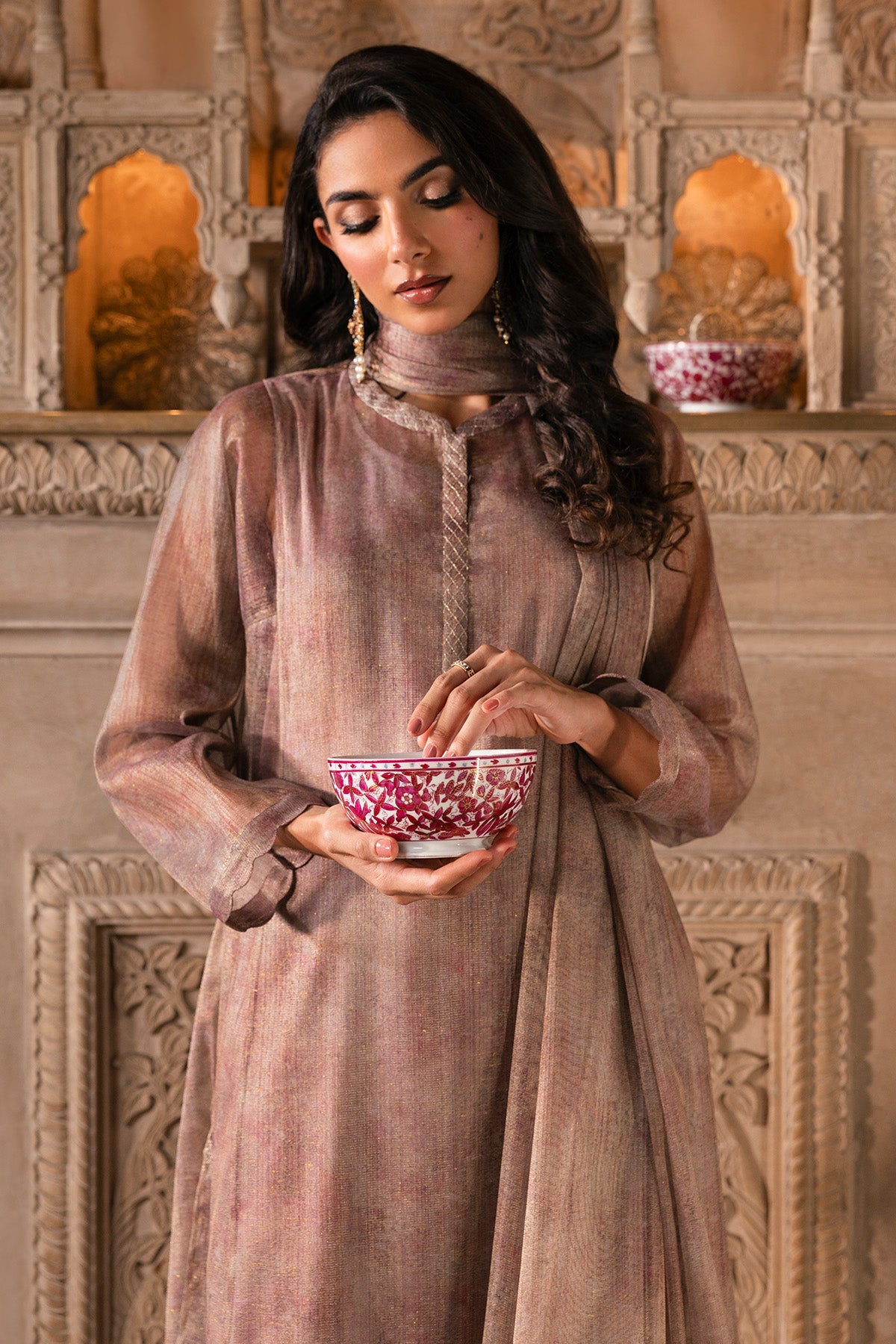 4 Piece - Printed Shimmer Net Suit - MCP1719 - Shop Now at Kayseria