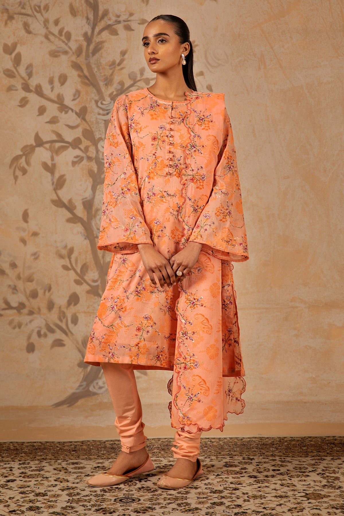 3 Piece - Printed & Embroidered Malmal Suit - MC1613-1 - Shop Now at Kayseria