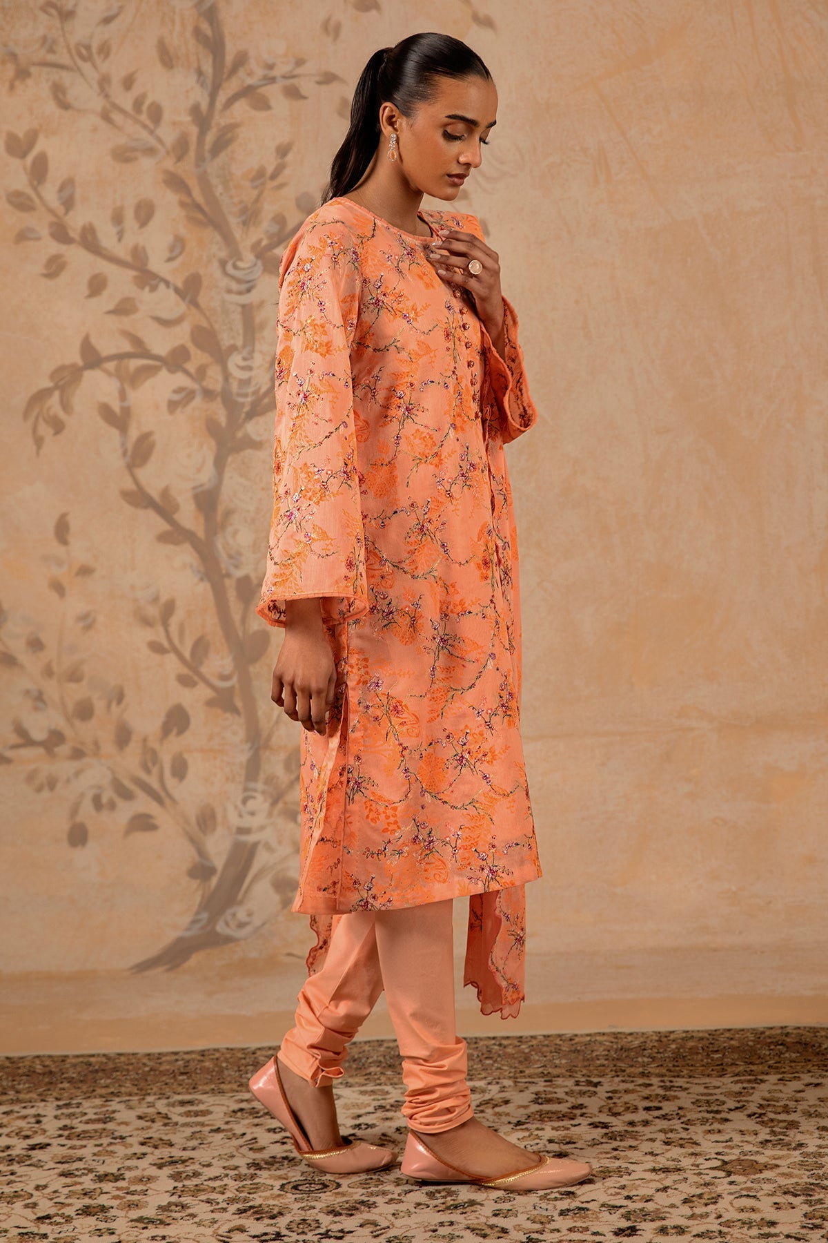3 Piece - Printed & Embroidered Malmal Suit - MC1613-1 - Shop Now at Kayseria
