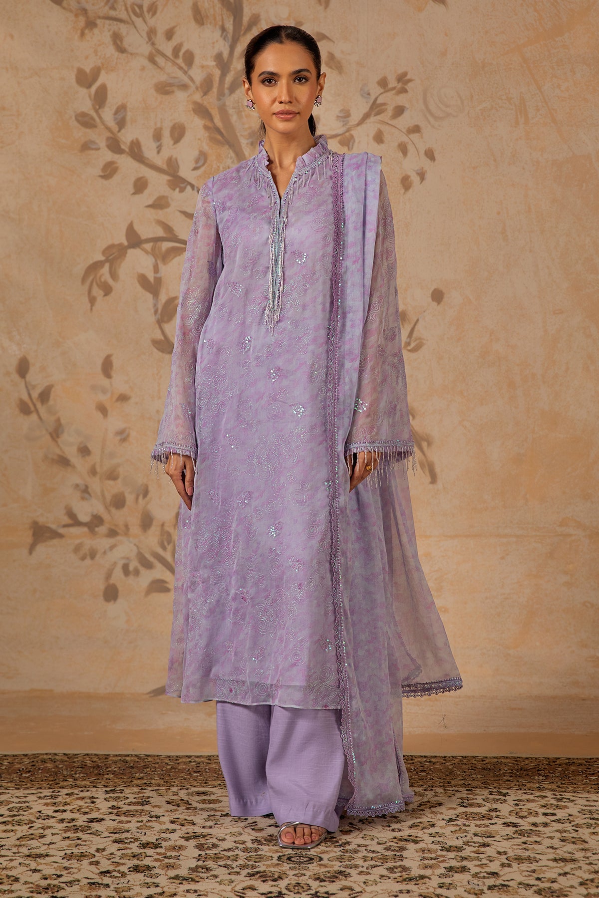 4 Piece - Printed & Embroidered Pure Chiffon Suit - MC1612-2 - Shop Now at Kayseria