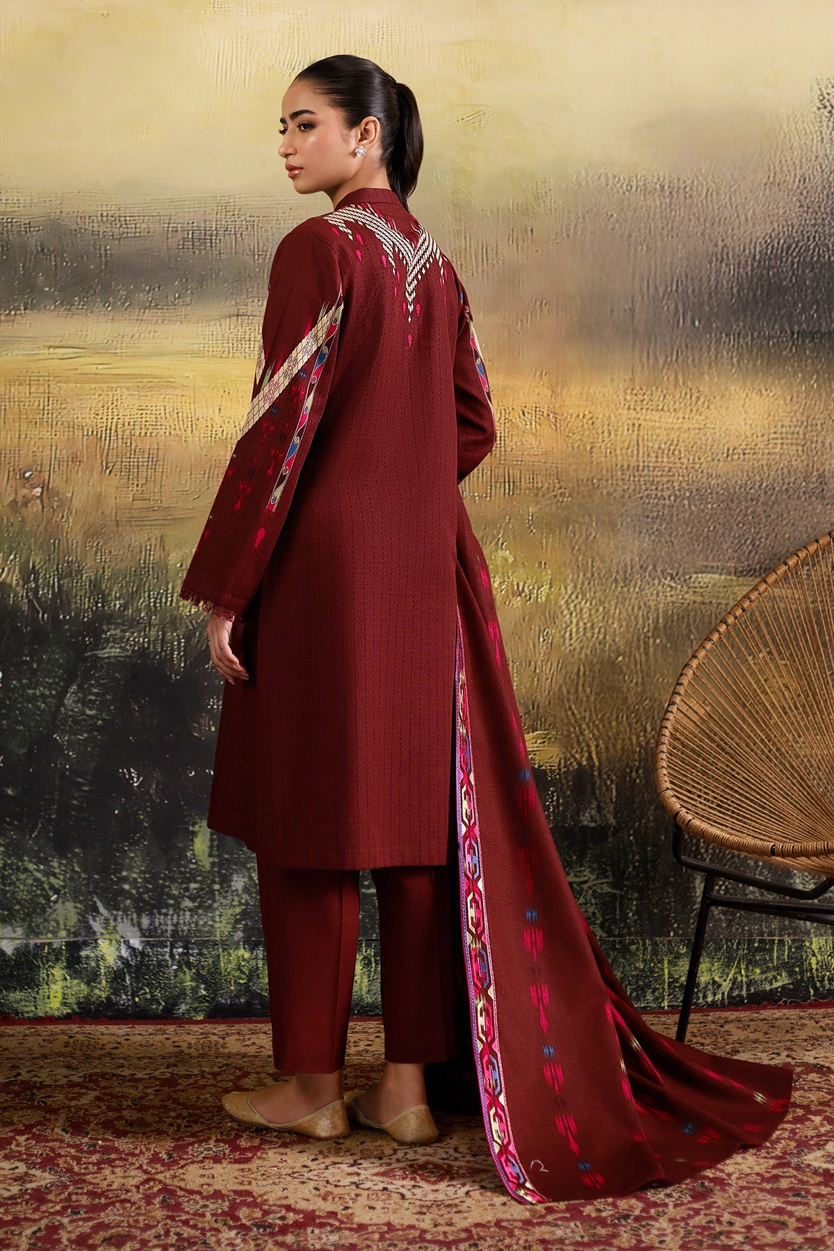 3 Piece - Printed & Embroidered Khaddar Suit - C6389 - Shop Now at Kayseria