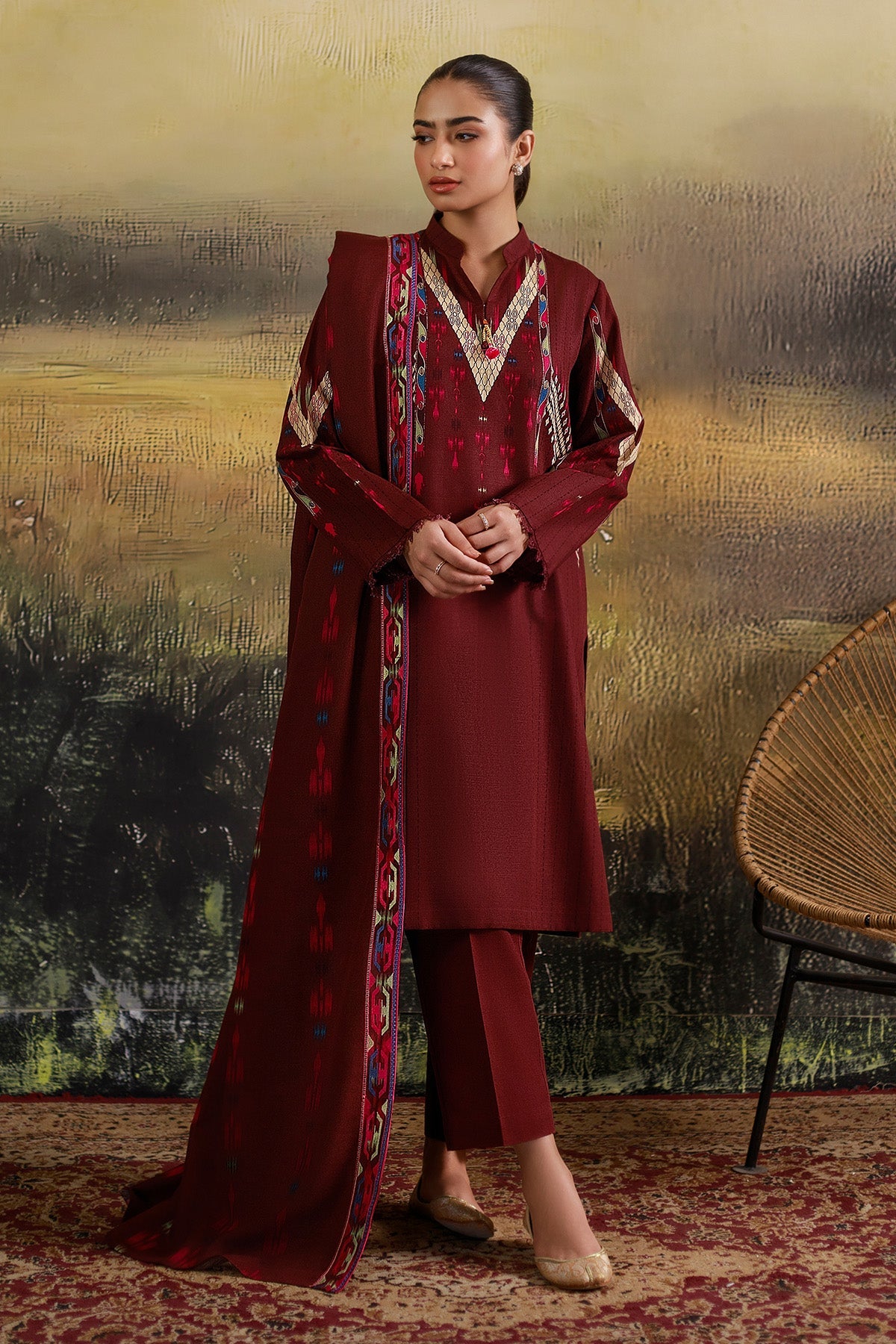 3 Piece - Printed & Embroidered Khaddar Suit - C6389 - Shop Now at Kayseria