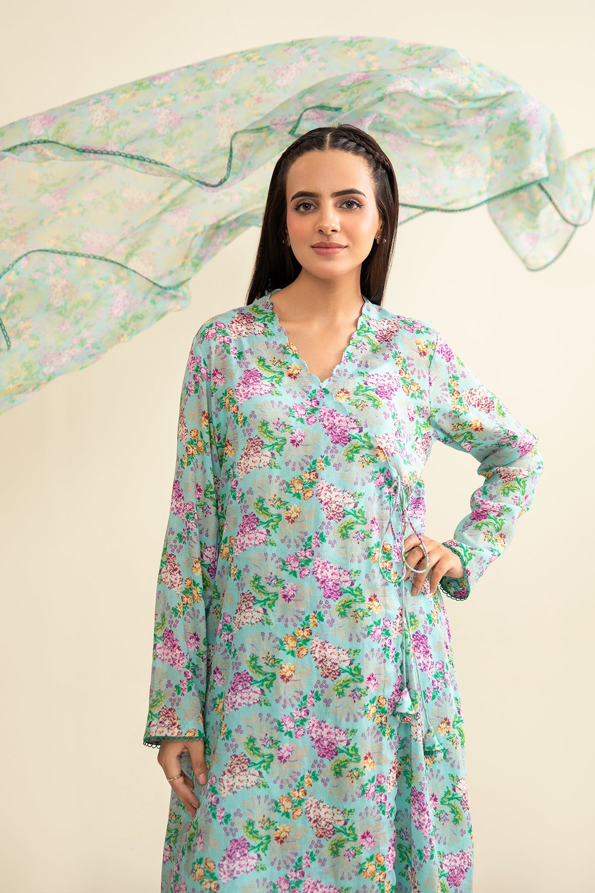 3 Piece - Printed & Embroidered Malmal Suit - MC1813-1 - Shop Now at Kayseria