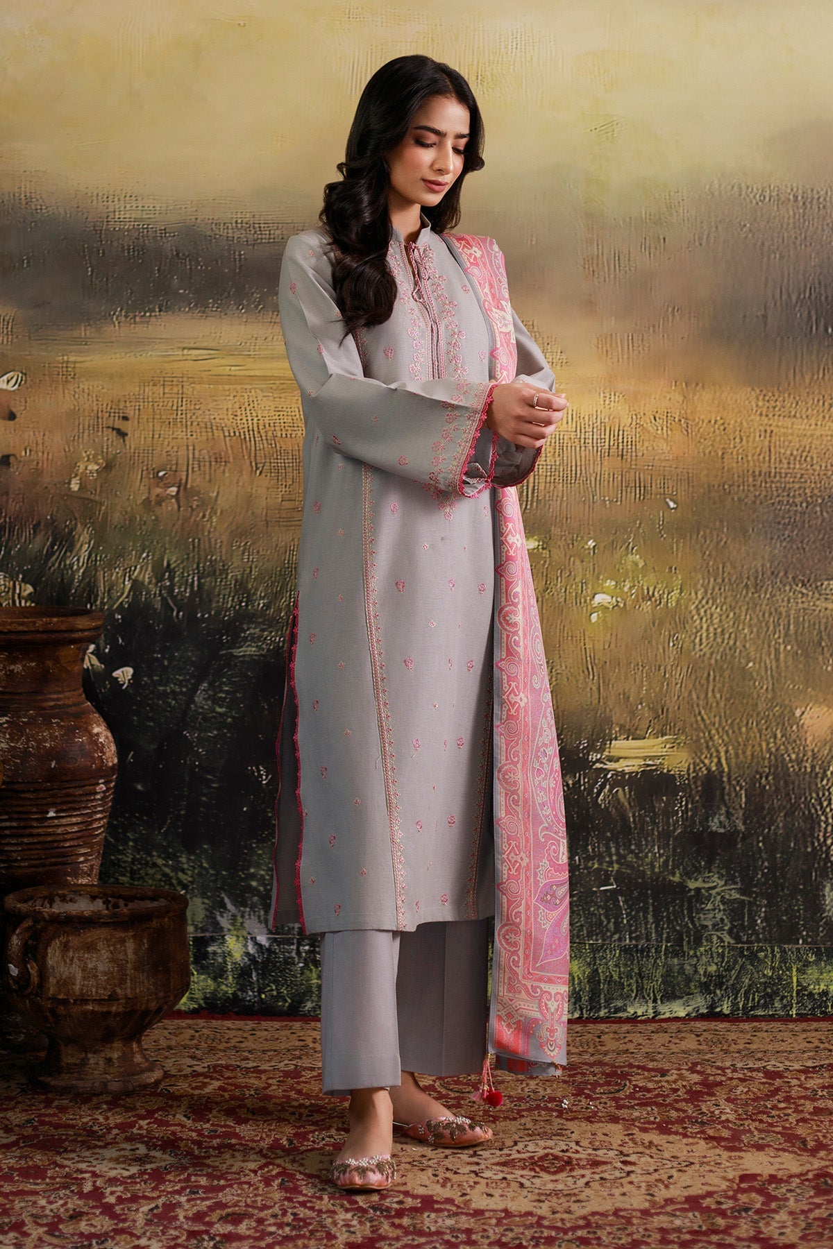 3 Piece - Printed & Embroidered Khaddar Suit - C6361 - Shop Now at Kayseria
