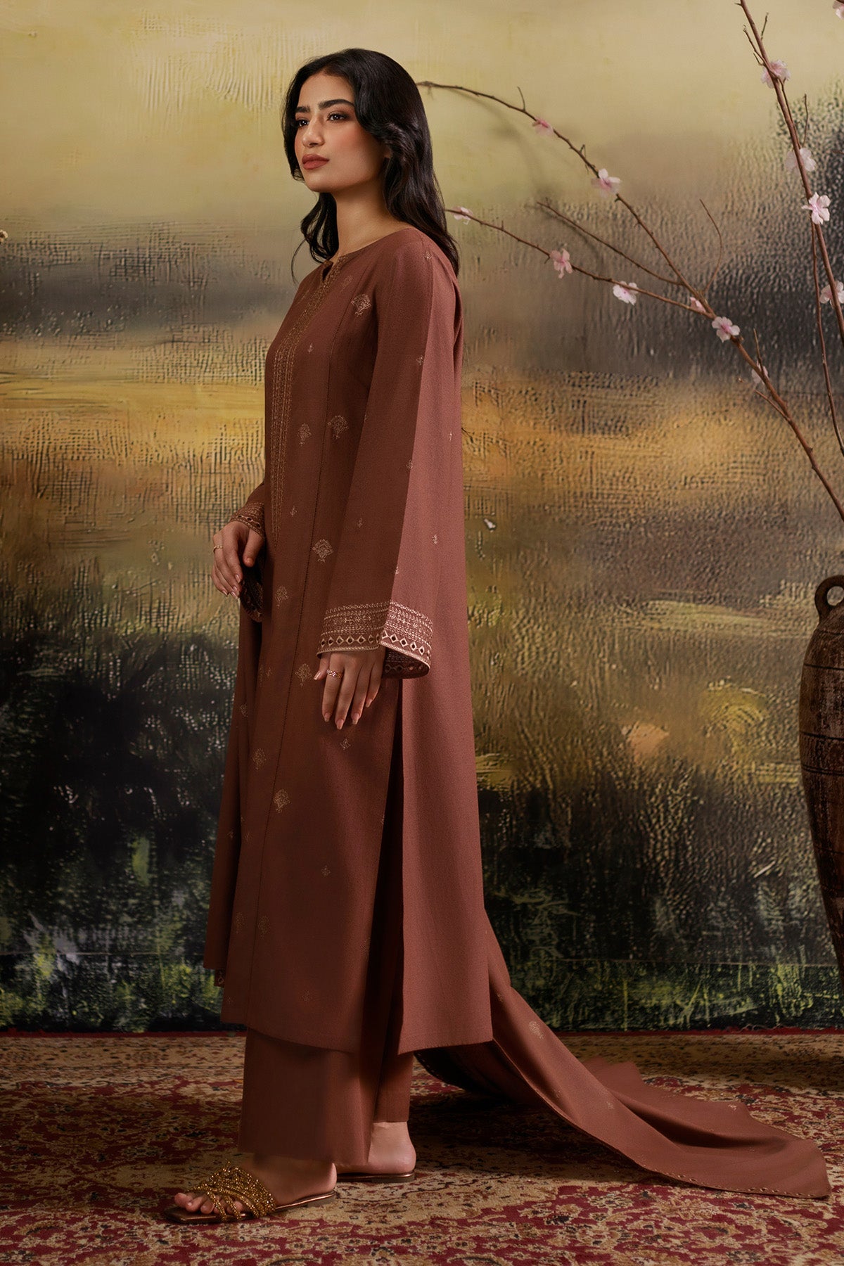 3 Piece - Embroidered Viscose Karandi Suit - C6378 - Shop Now at Kayseria