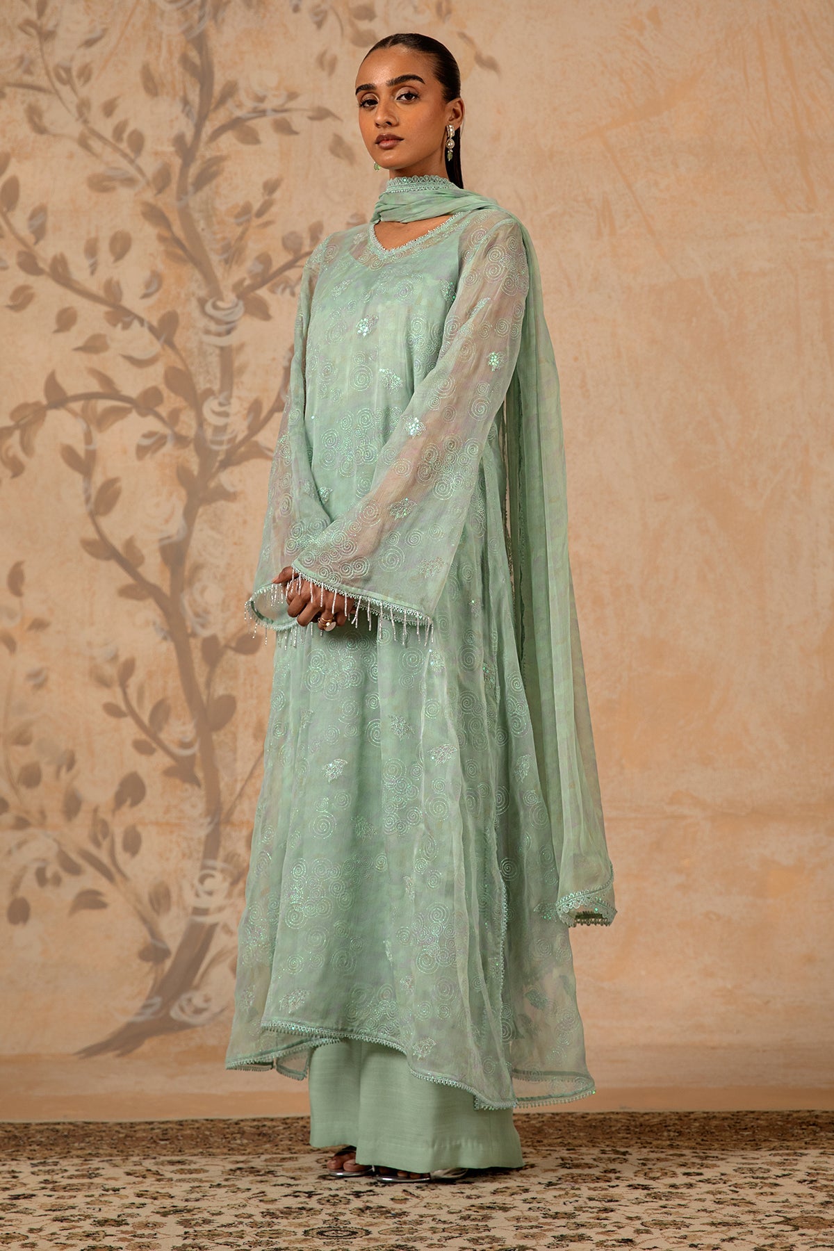 4 Piece - Printed & Embroidered Pure Chiffon Suit - MC1612-1 - Shop Now at Kayseria