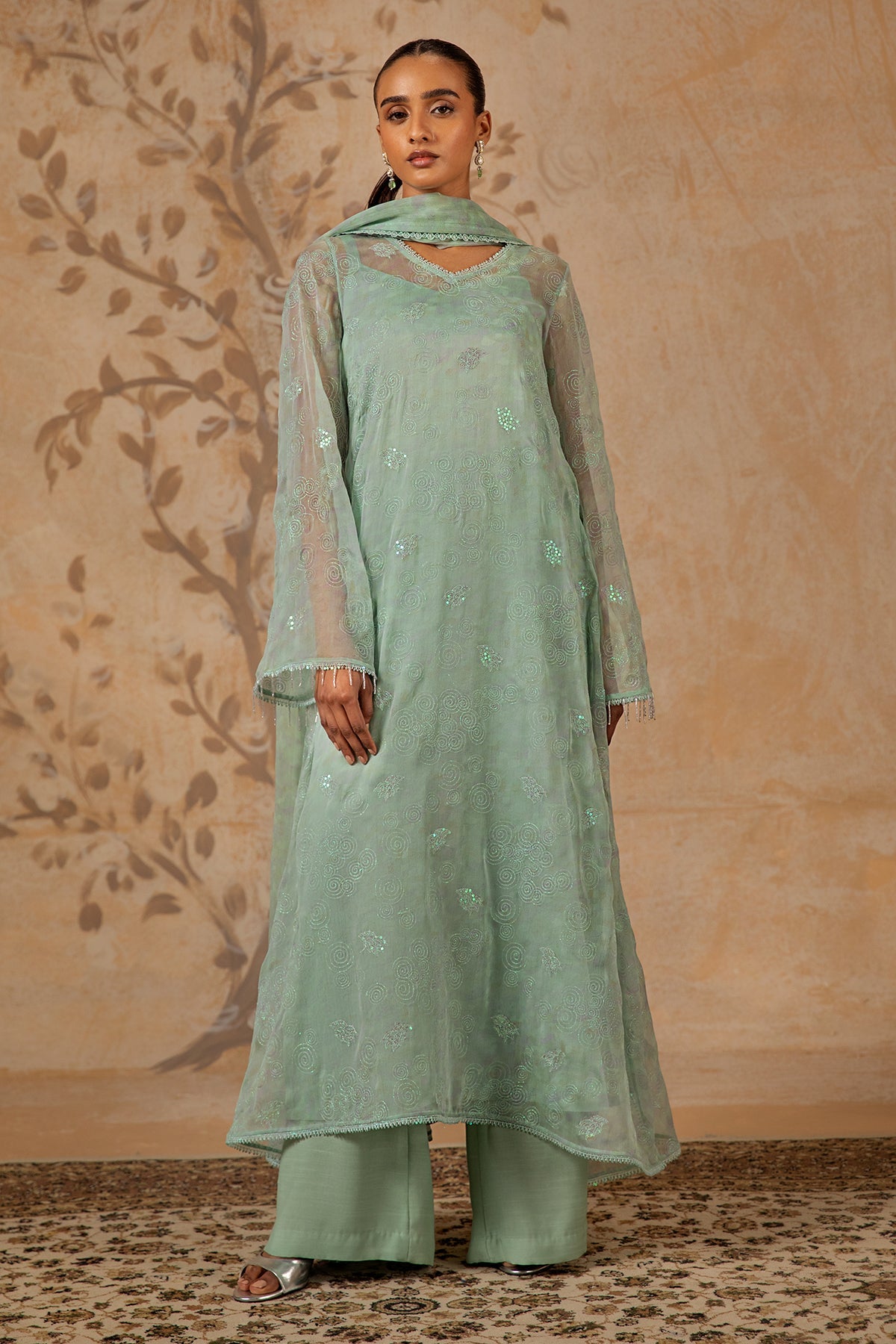 4 Piece - Printed & Embroidered Pure Chiffon Suit - MC1612-1 - Shop Now at Kayseria