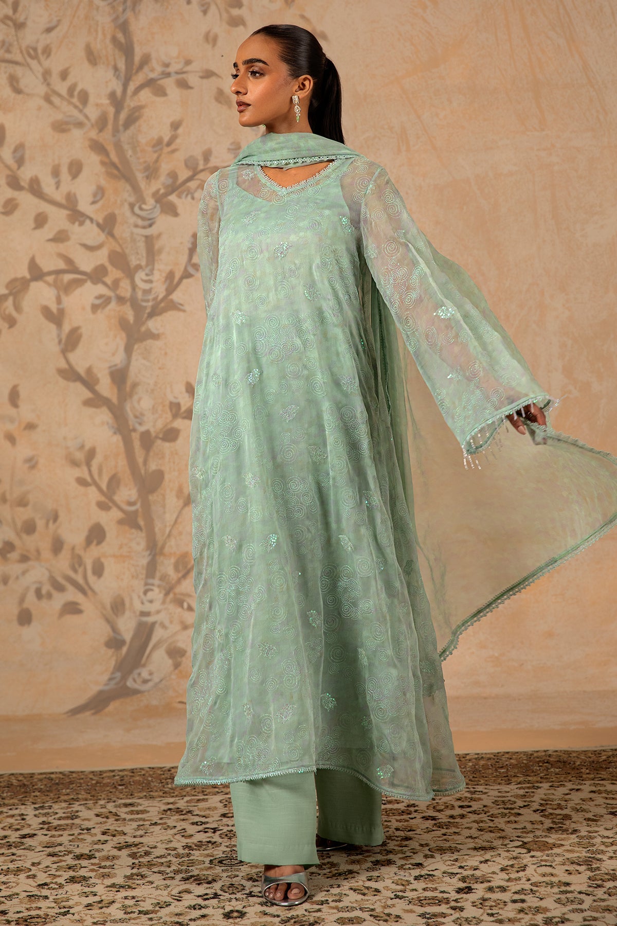 4 Piece - Printed & Embroidered Pure Chiffon Suit - MC1612-1 - Shop Now at Kayseria