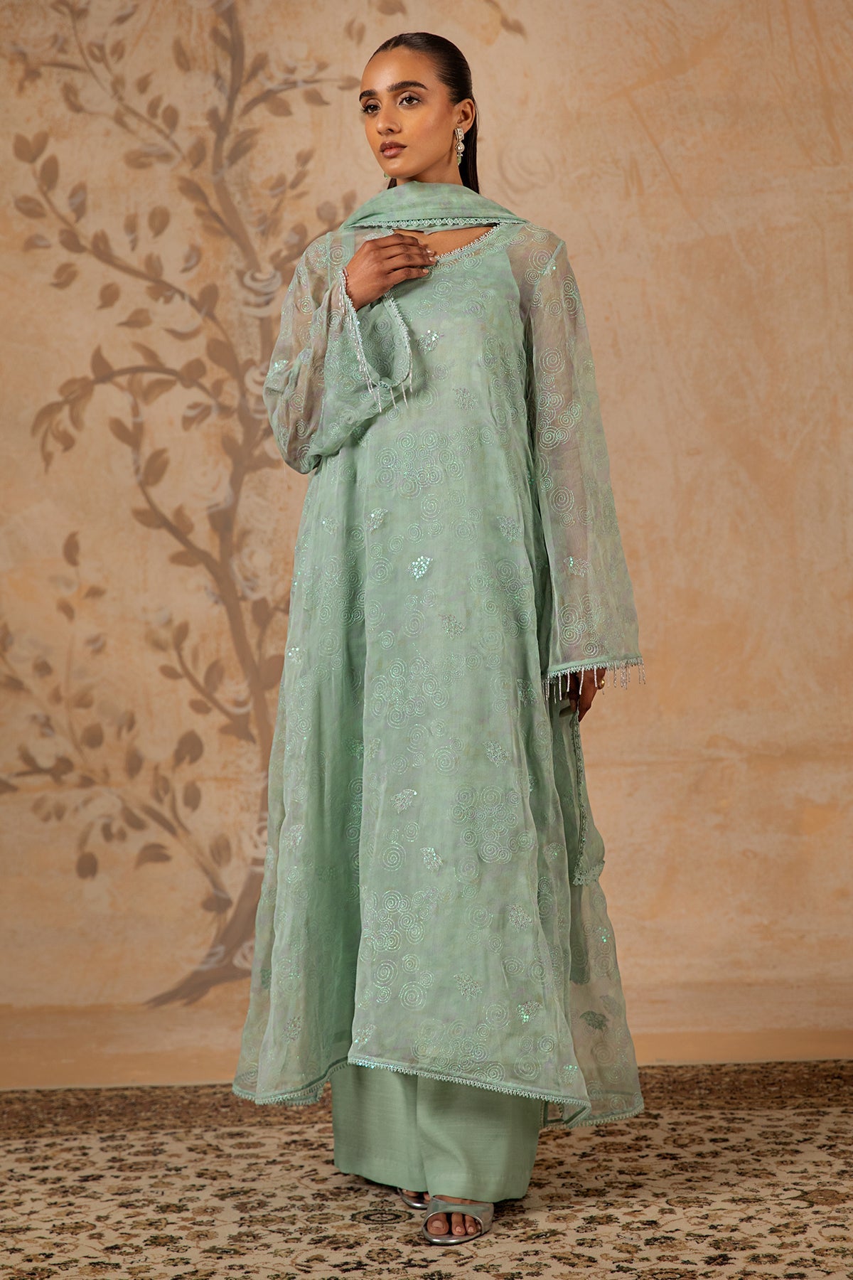 4 Piece - Printed & Embroidered Pure Chiffon Suit - MC1612-1 - Shop Now at Kayseria