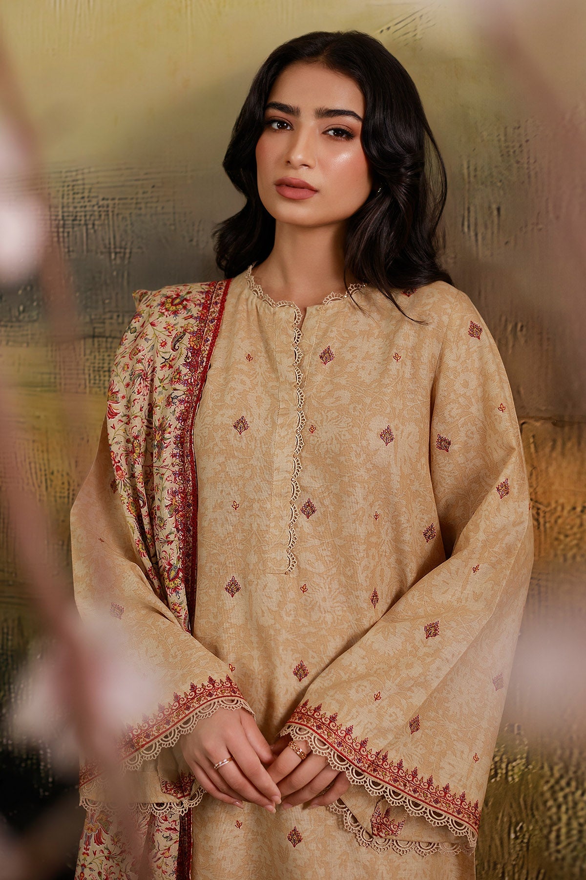 3 Piece - Printed & Embroidered Khaddar Suit - C6397 - Shop Now at Kayseria
