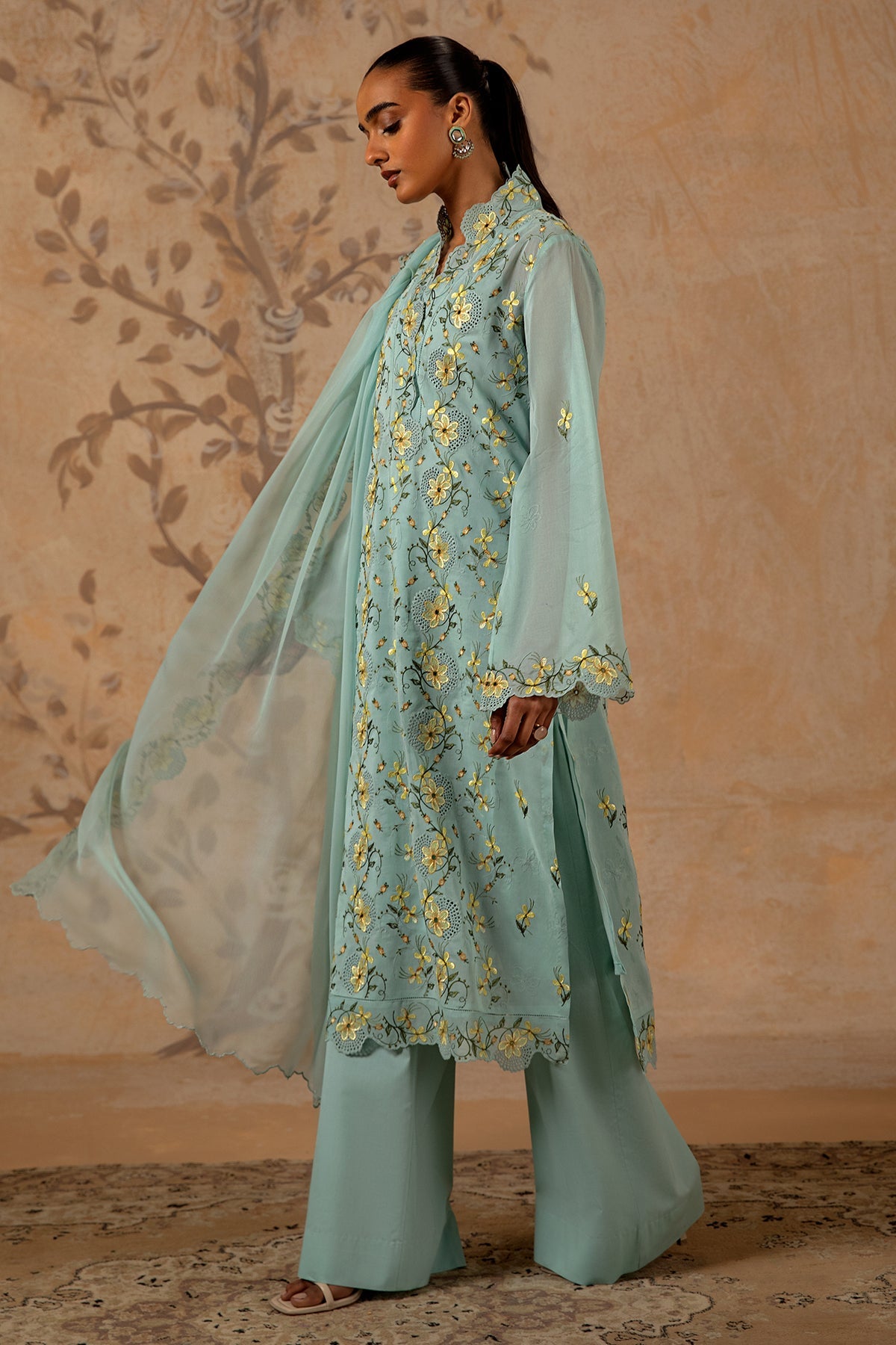 4 Piece - Embroidered Pure Voile Suit - MC1611 - Shop Now at Kayseria