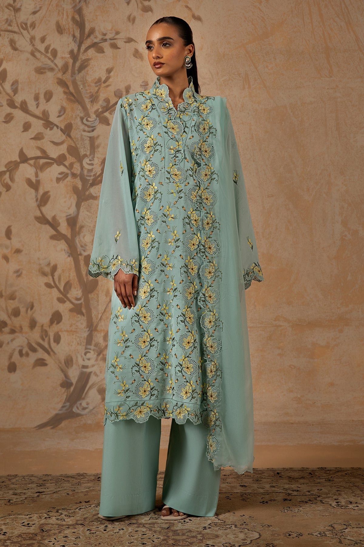 4 Piece - Embroidered Pure Voile Suit - MC1611 - Shop Now at Kayseria
