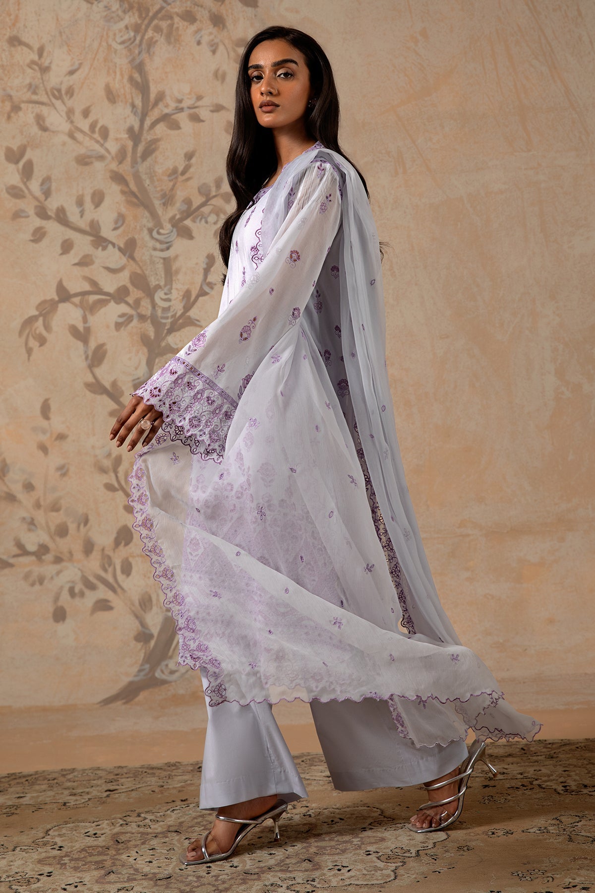 4 Piece - Dyed & Embroidered Pure Voile Suit - MC1607-2 - Shop Now at Kayseria