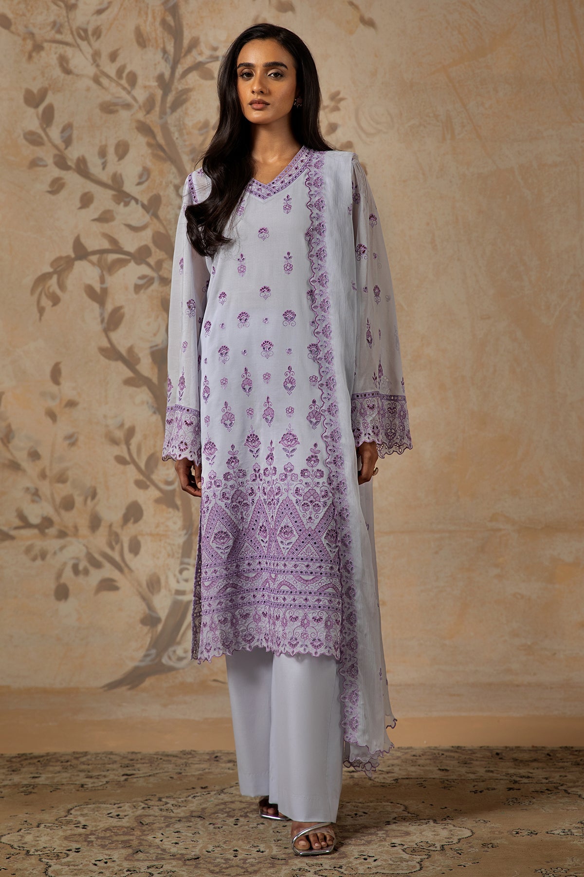 4 Piece - Dyed & Embroidered Pure Voile Suit - MC1607-2 - Shop Now at Kayseria