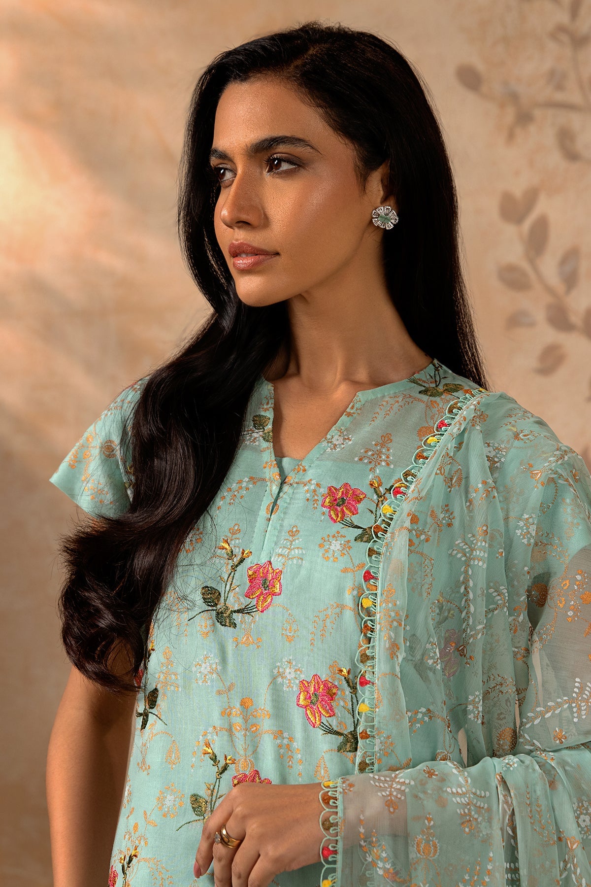 3 Piece - Printed & Embroidered Malmal Suit - MC1234-1 - Shop Now at Kayseria