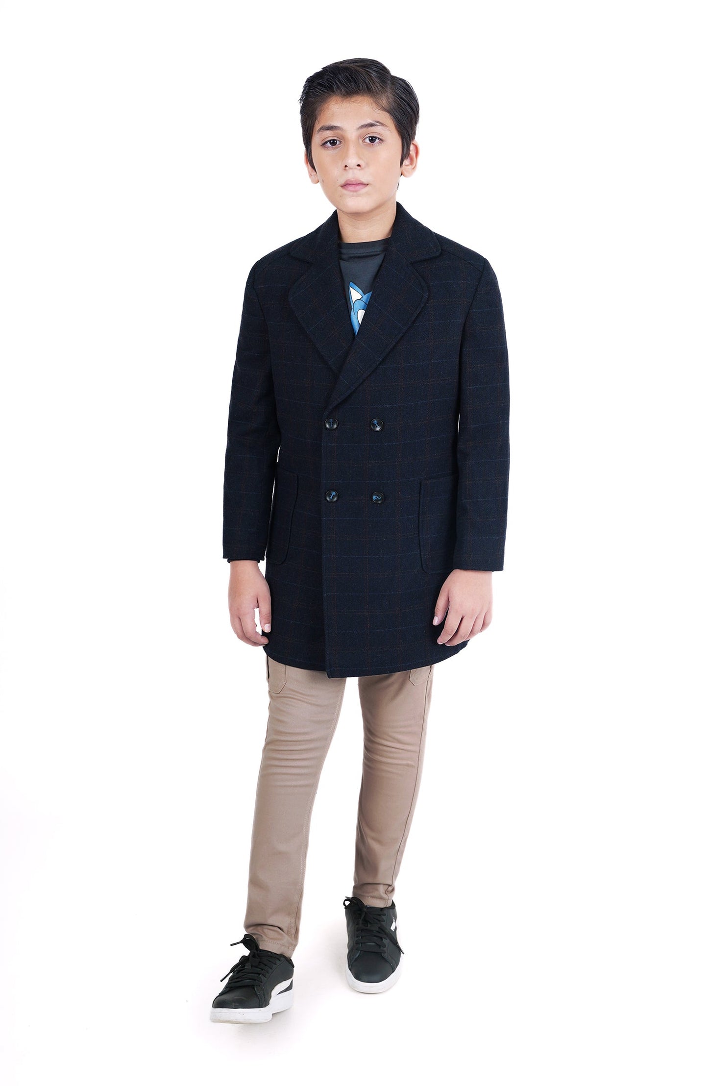 Plaid Wool Long Coat