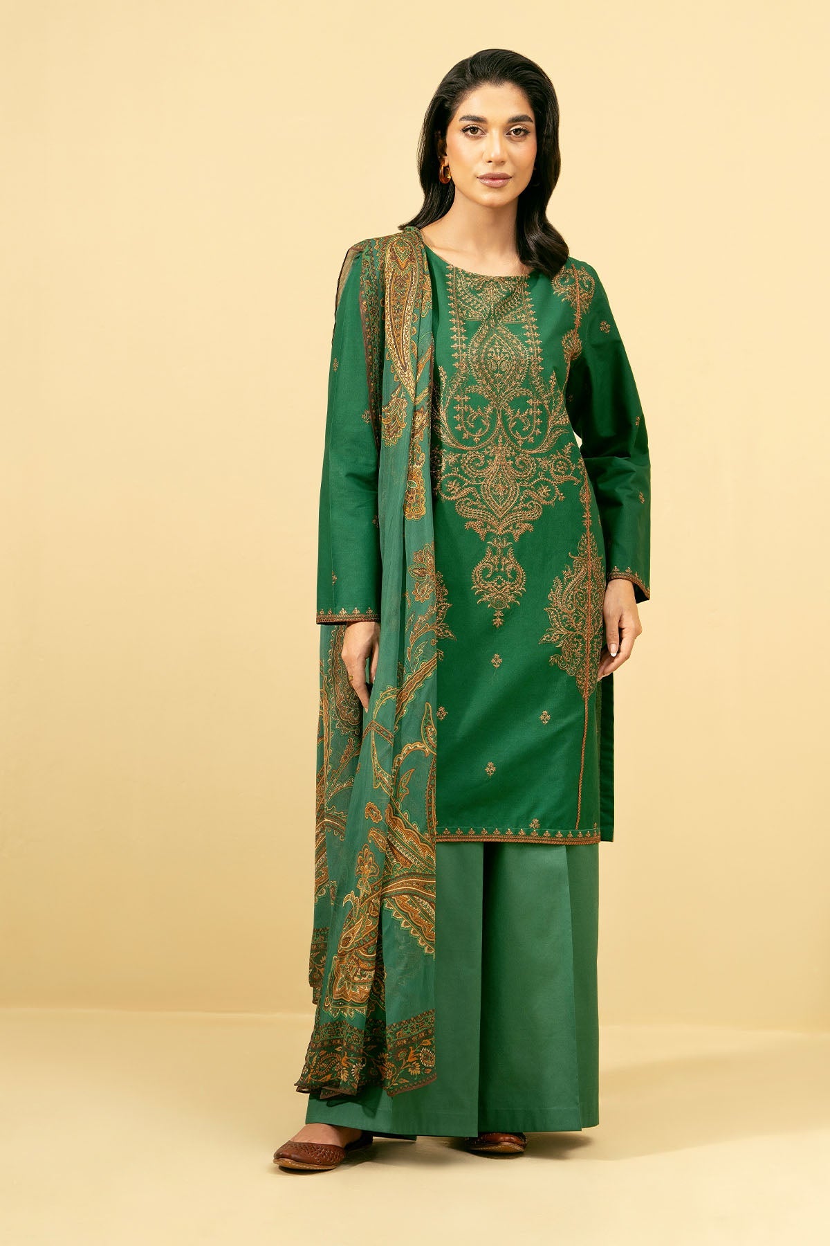 3 Piece - Printed & Embroidered Suit - C5854 - Shop Now at Kayseria