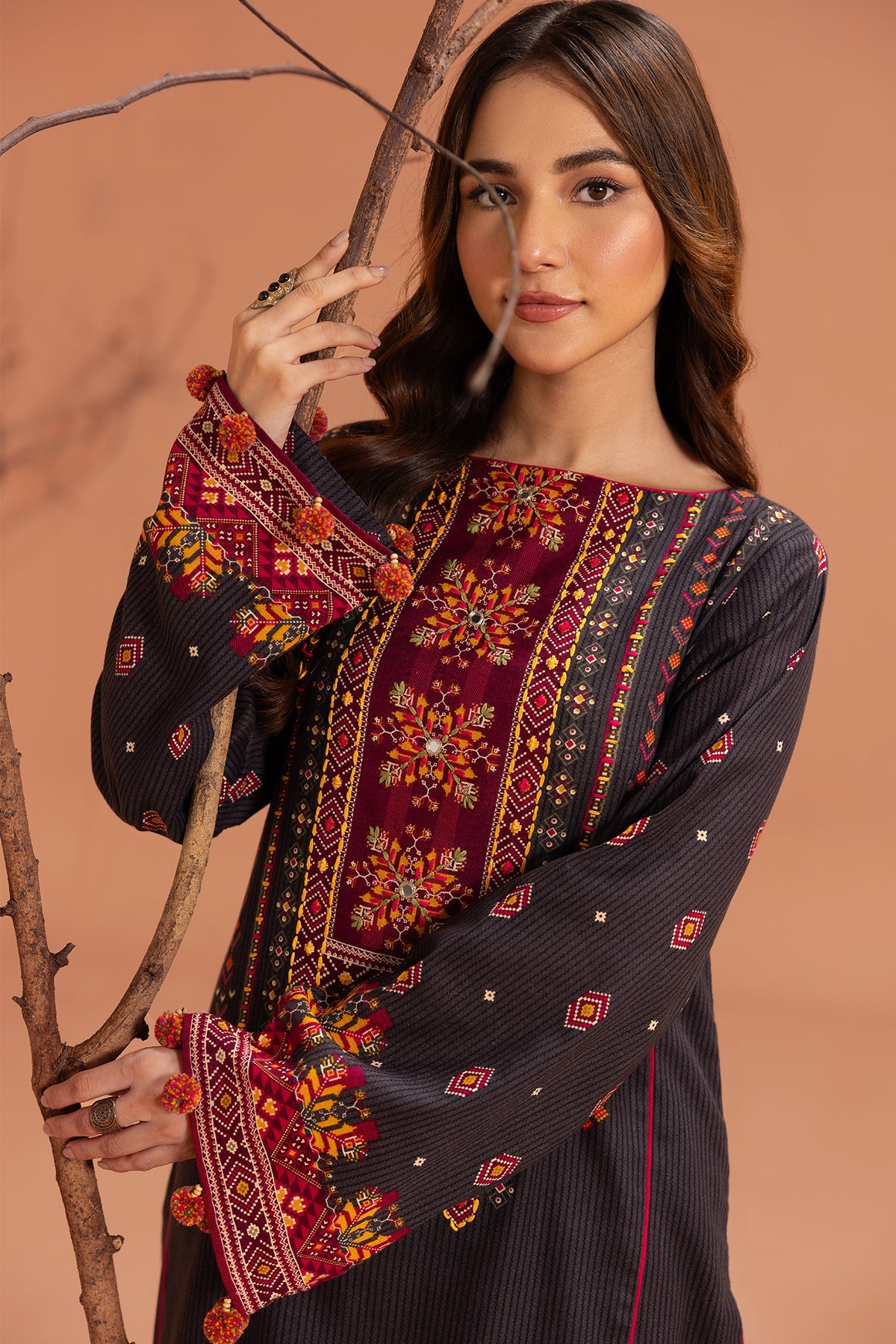 Embellished Khaddar Shirt - Shop Now at Kayseria