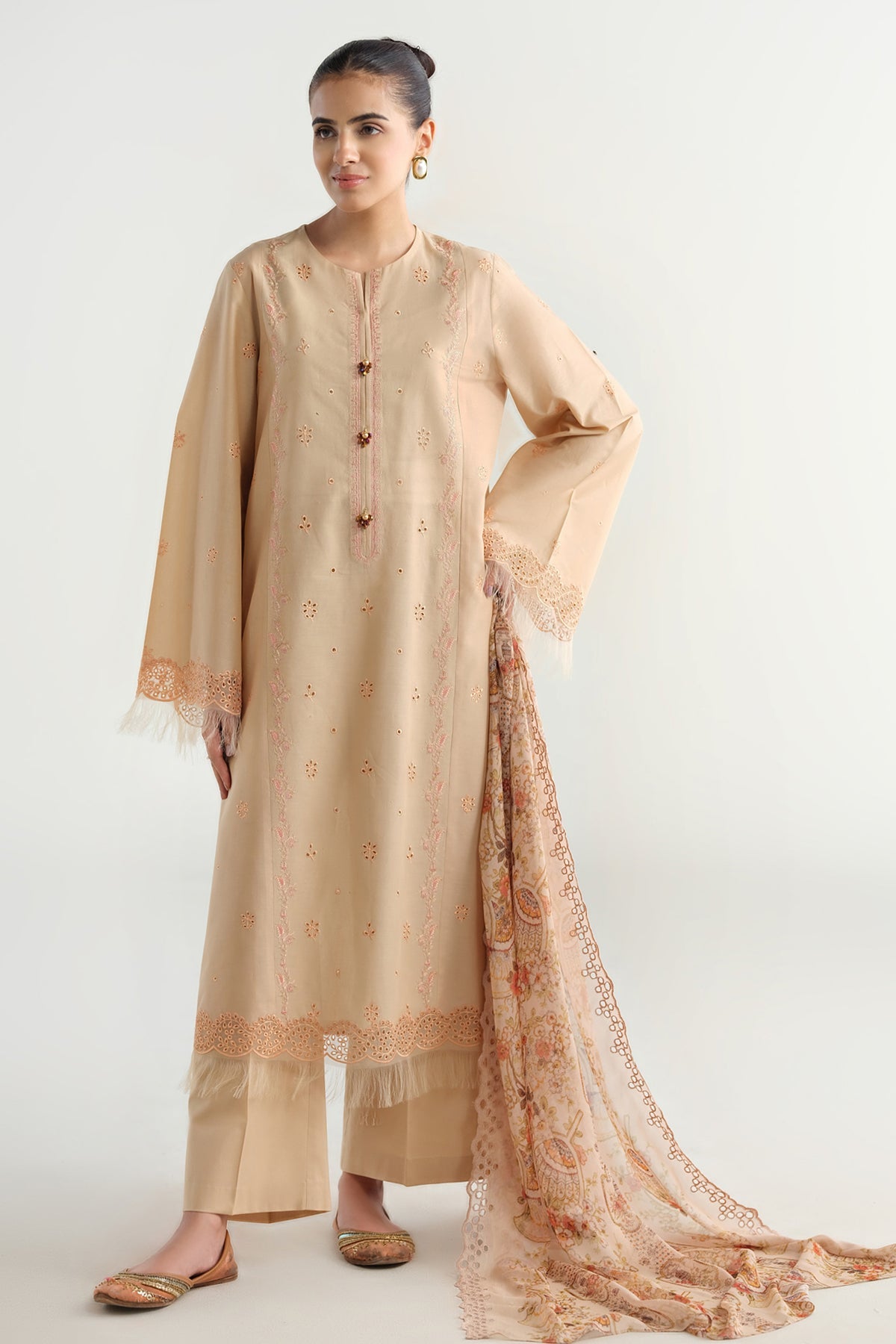 3 Piece - Printed & Embroidered Suit - C6166 - Shop Now at Kayseria