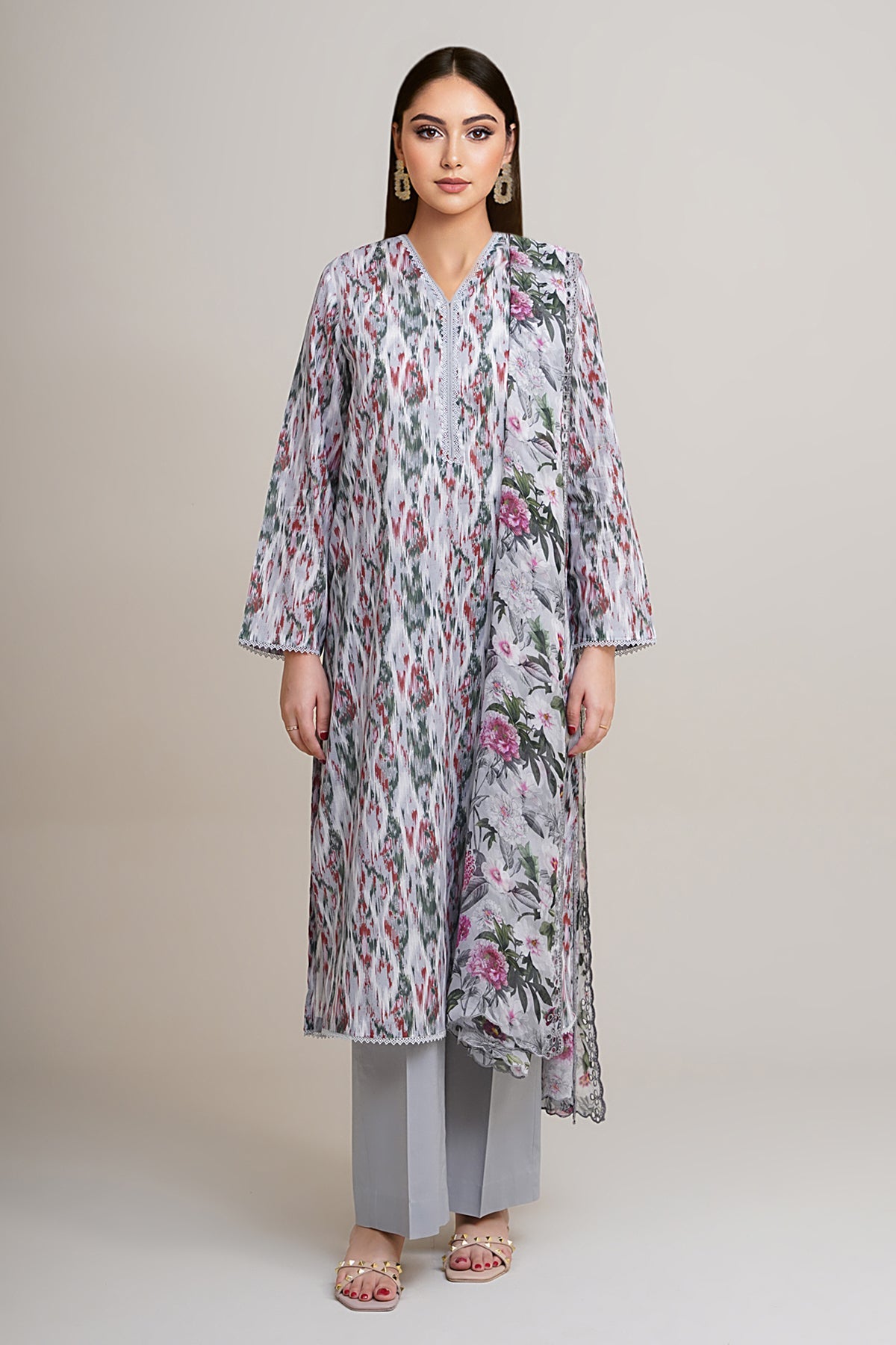 3 Piece - Printed & Embroidered Khaddar Suit - C6296 - Shop Now at Kayseria