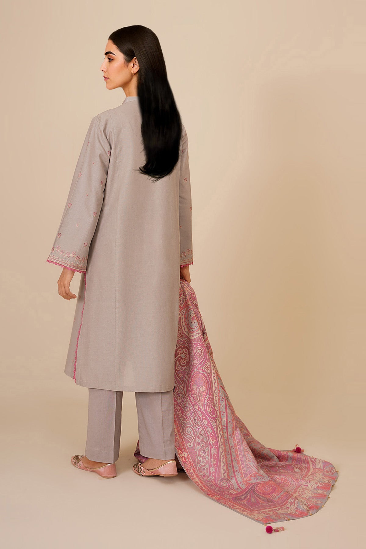 3 Piece - Printed & Embroidered Khaddar Suit - C6361 - Shop Now at Kayseria
