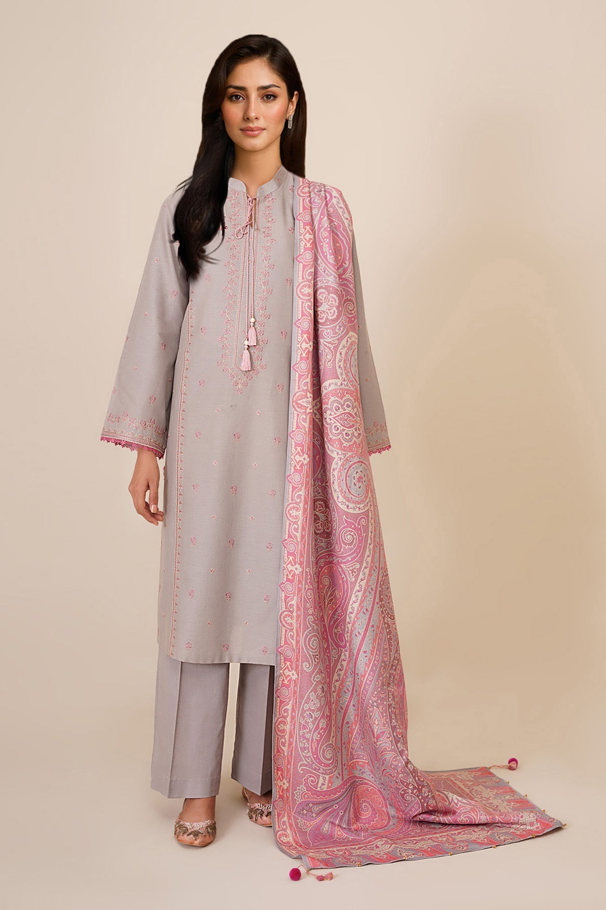 3 Piece - Printed & Embroidered Khaddar Suit - C6361 - Shop Now at Kayseria