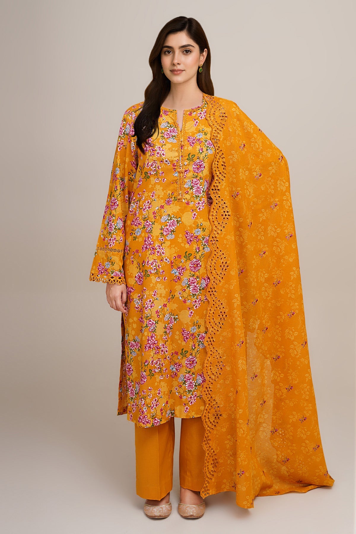3 Piece - Printed & Embroidered Suit - C6368 - Shop Now at Kayseria