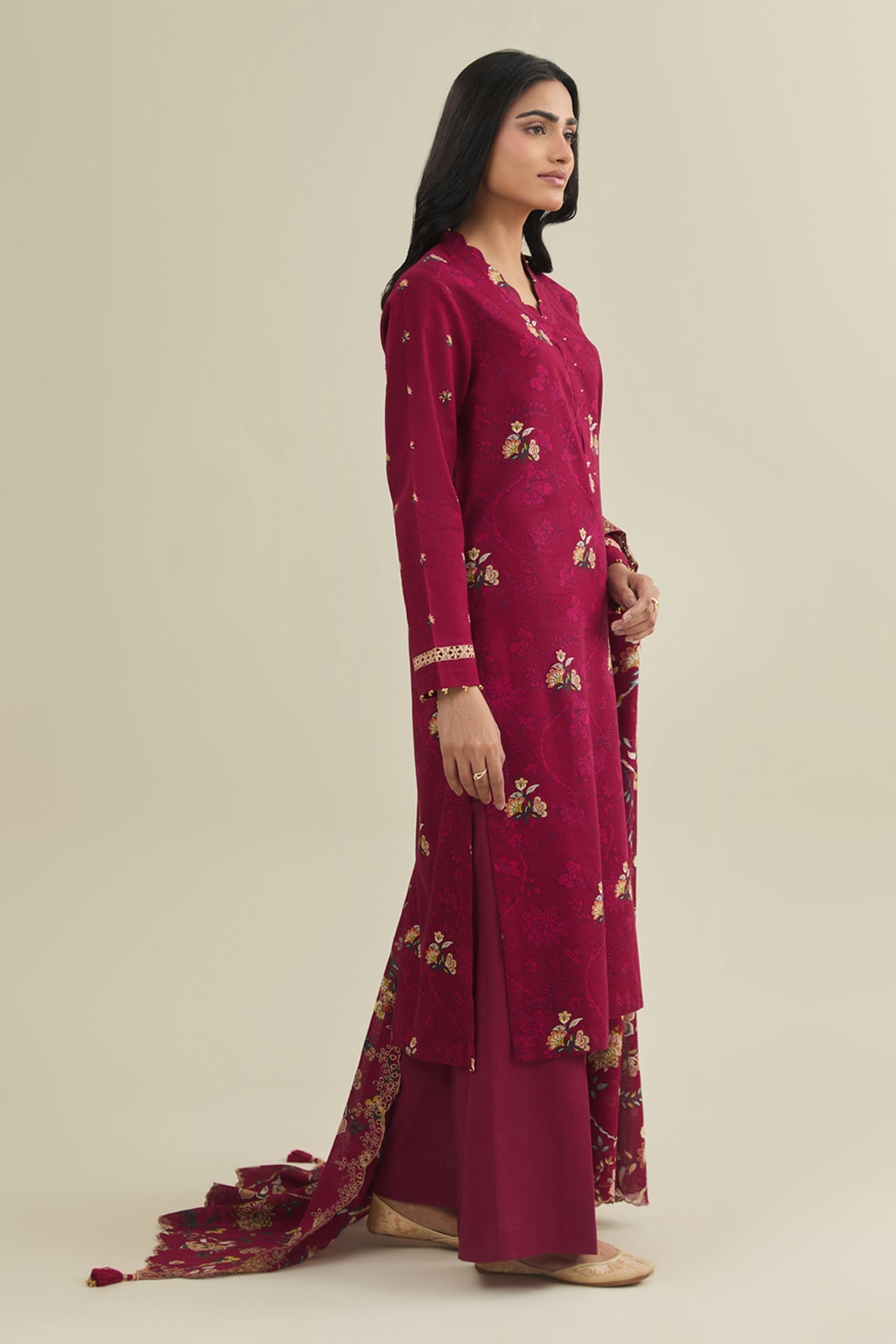 3 Piece - Printed & Embroidered Suit - C6376 - Shop Now at Kayseria