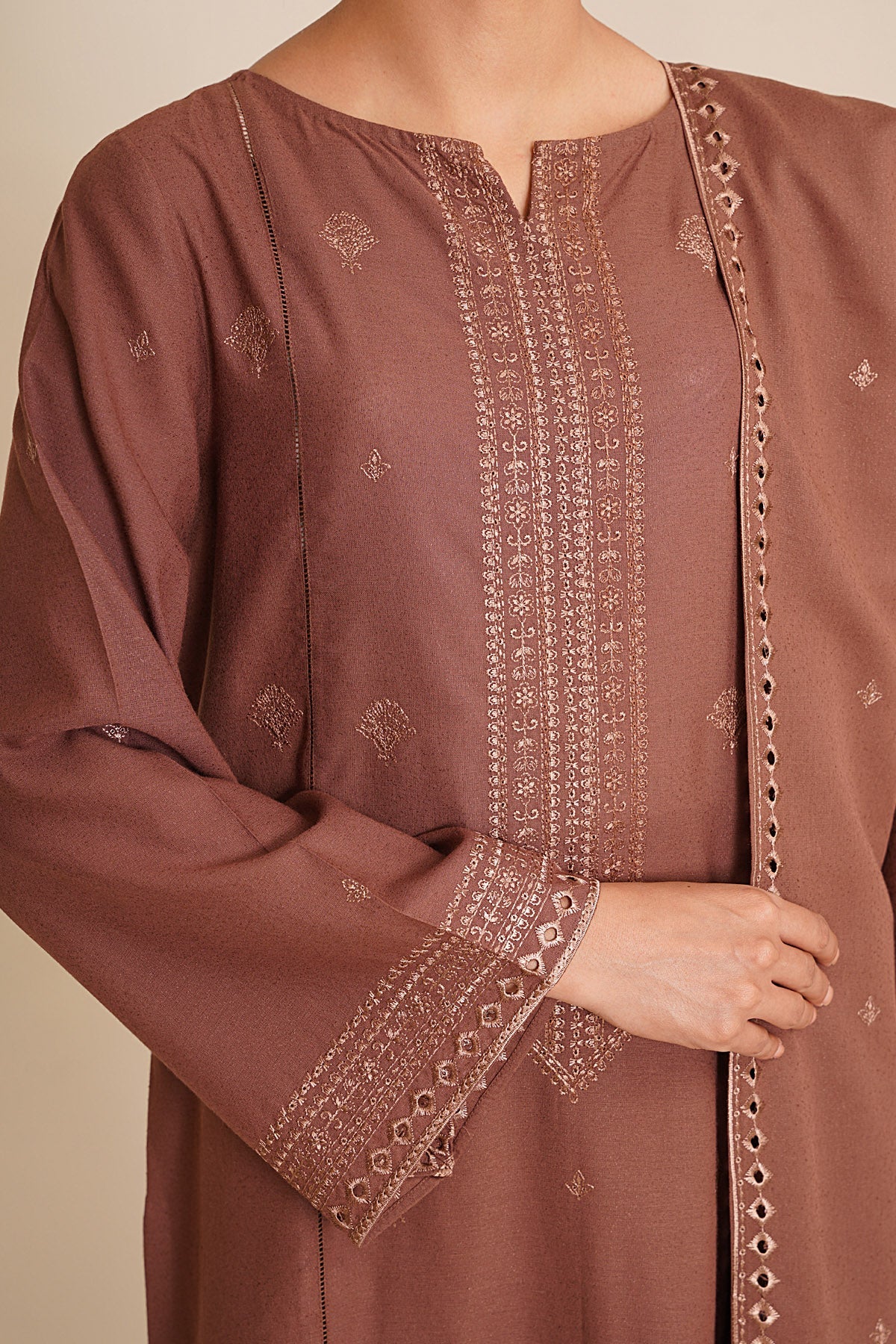 3 Piece - Embroidered Viscose Karandi Suit - C6378 - Shop Now at Kayseria