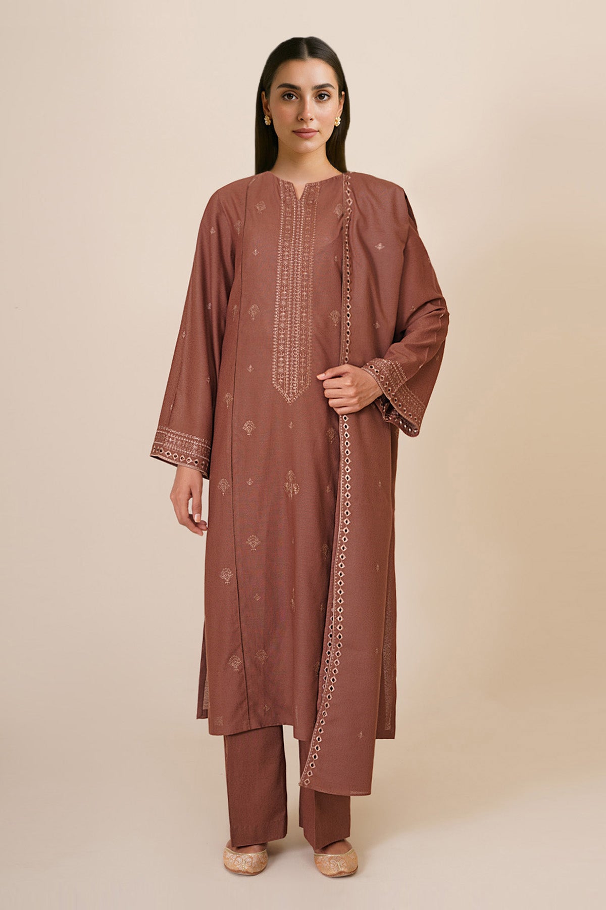 3 Piece - Embroidered Viscose Karandi Suit - C6378 - Shop Now at Kayseria