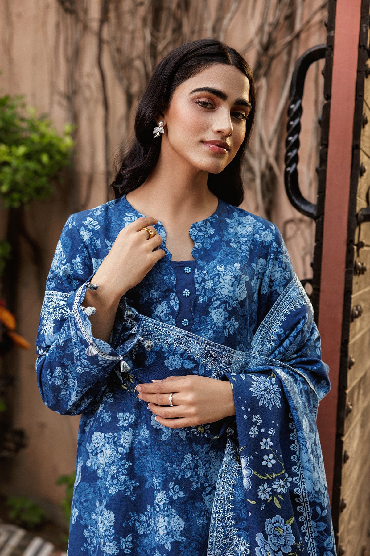 3 Piece - Printed & Embroidered Slub Khaddar Suit - C6401 - Shop Now at Kayseria